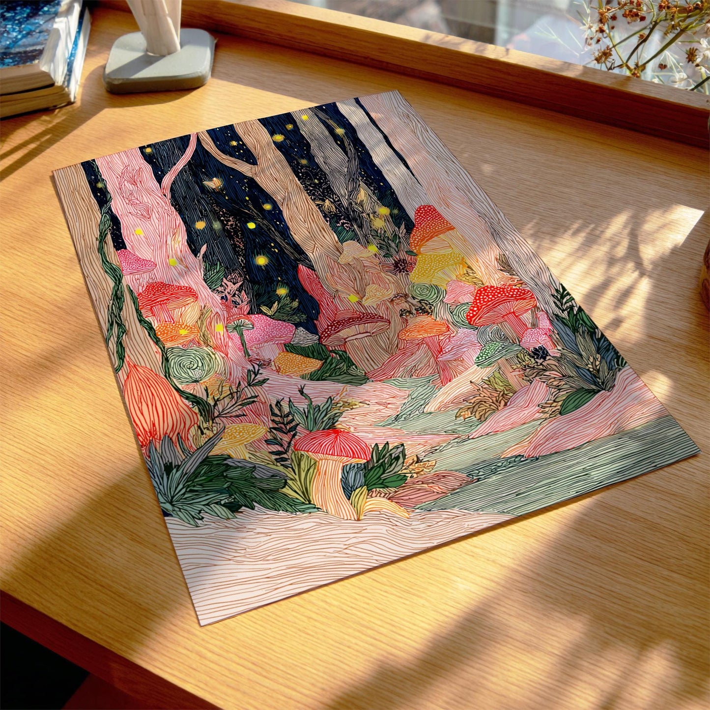 Luminescent Grove - Pastel Forest Landscape Art Print - Whimsical Nature Wall Decor Poster