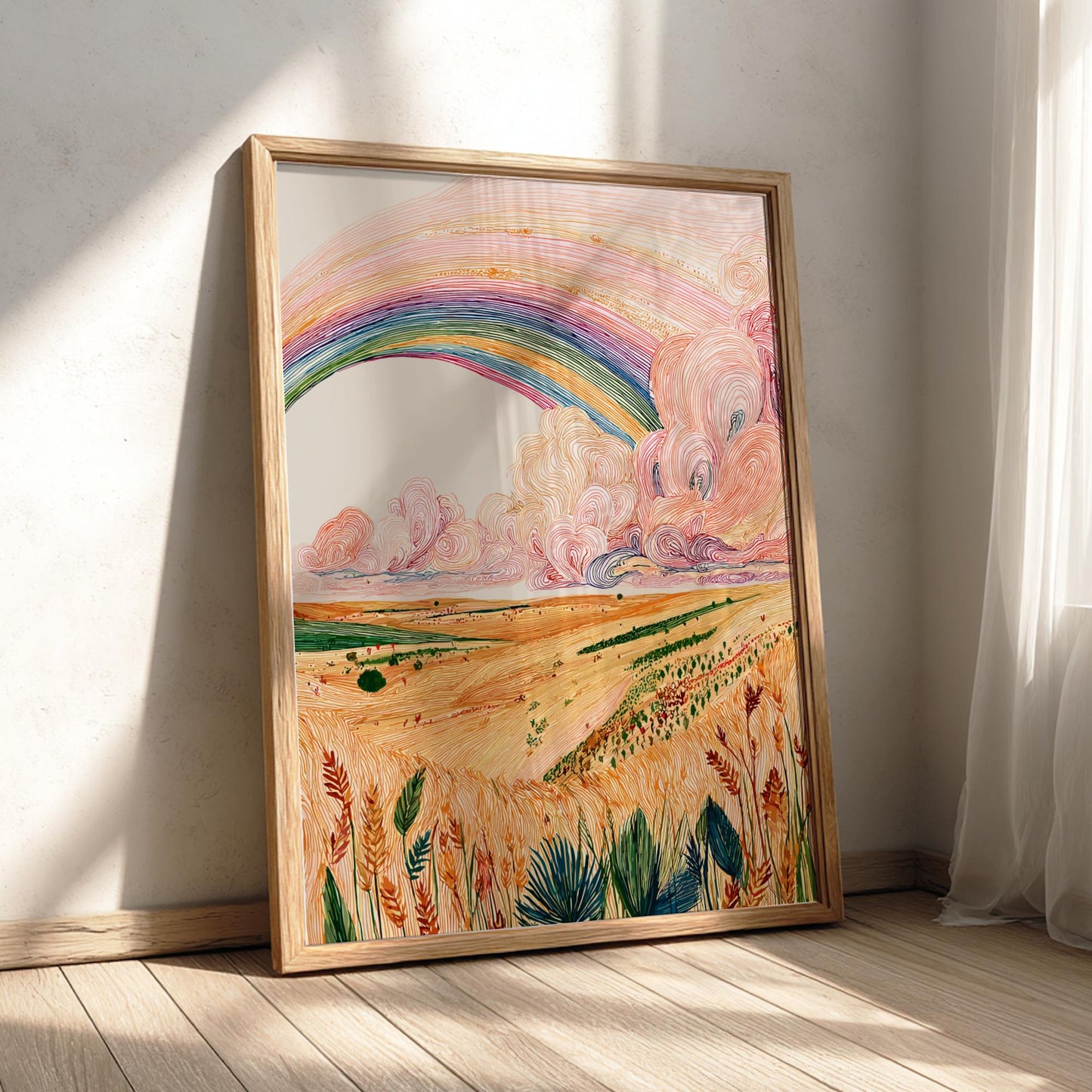 Prism Prairie - Pastel Prairie Landscape Art Print - Whimsical Nature Wall Decor Poster