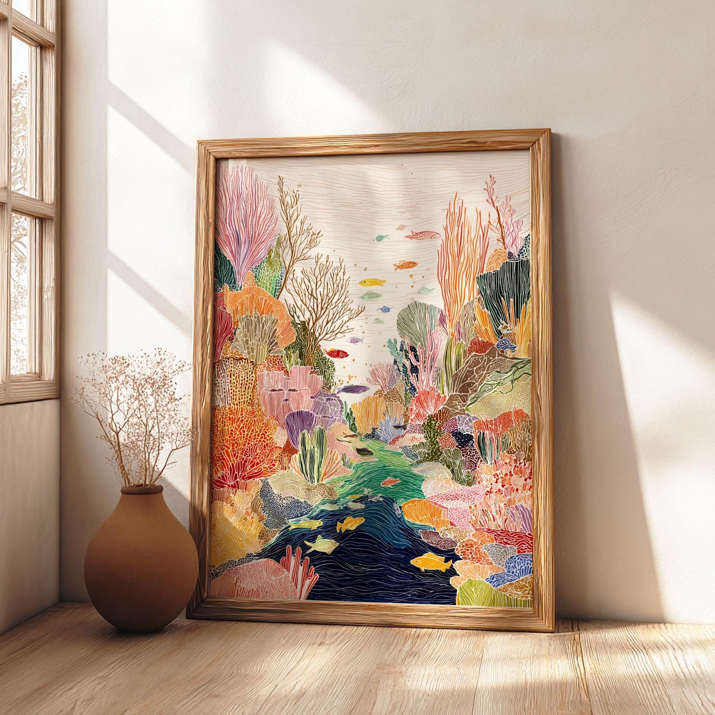 Reef Reverie - Pastel Reef Landscape Art Print - Whimsical Nature Wall Decor Poster
