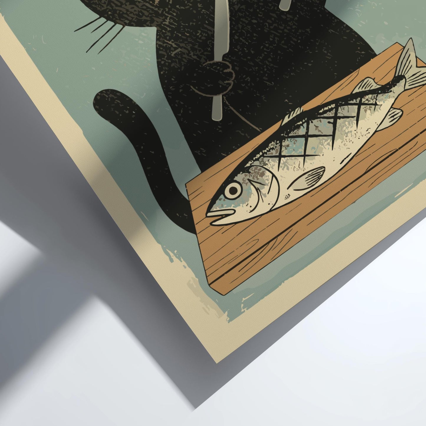 Cat Eating Fish Art Print