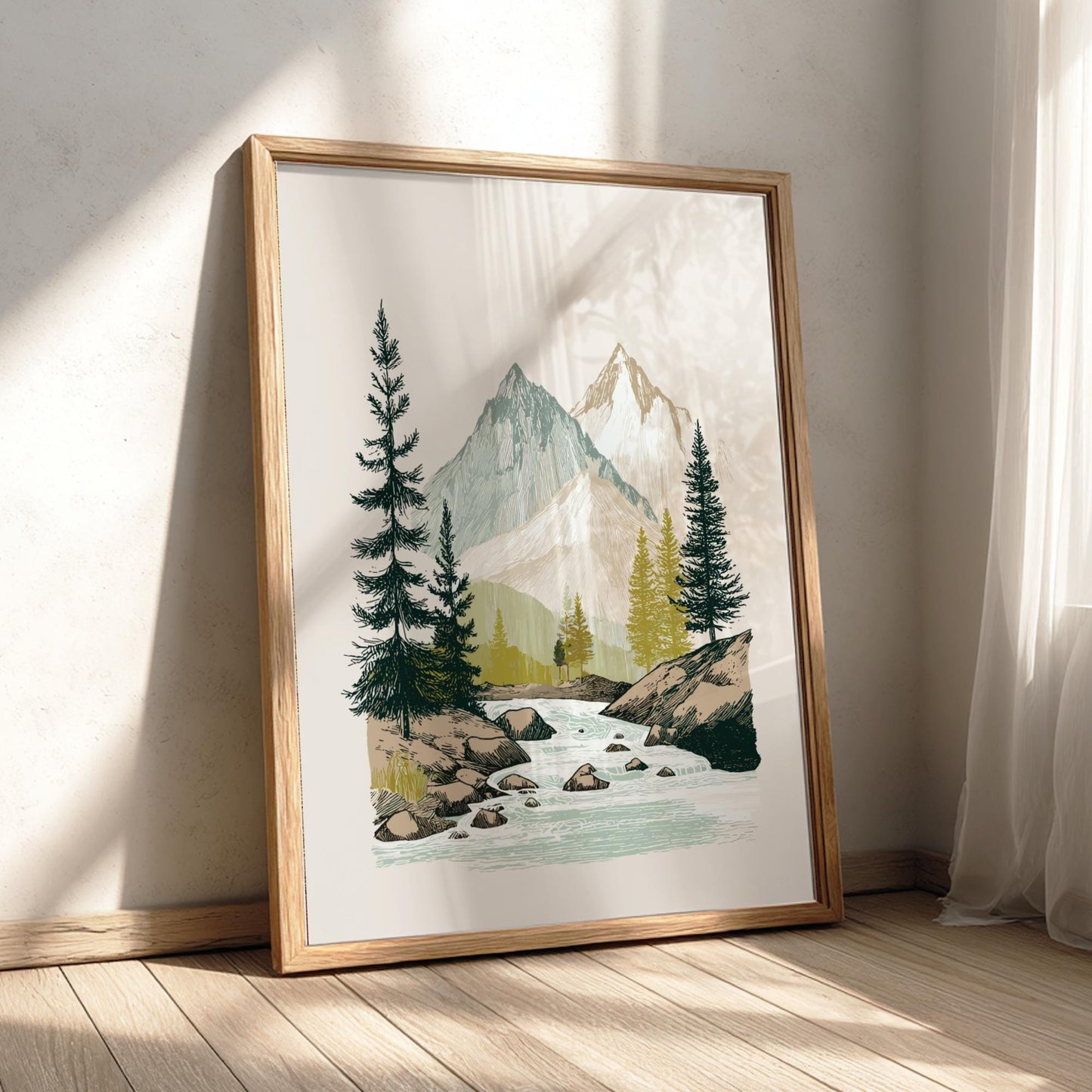 Whispering Needles - Pastel Mountain Landscape Art Print - Serene Nature Wall Decor Poster