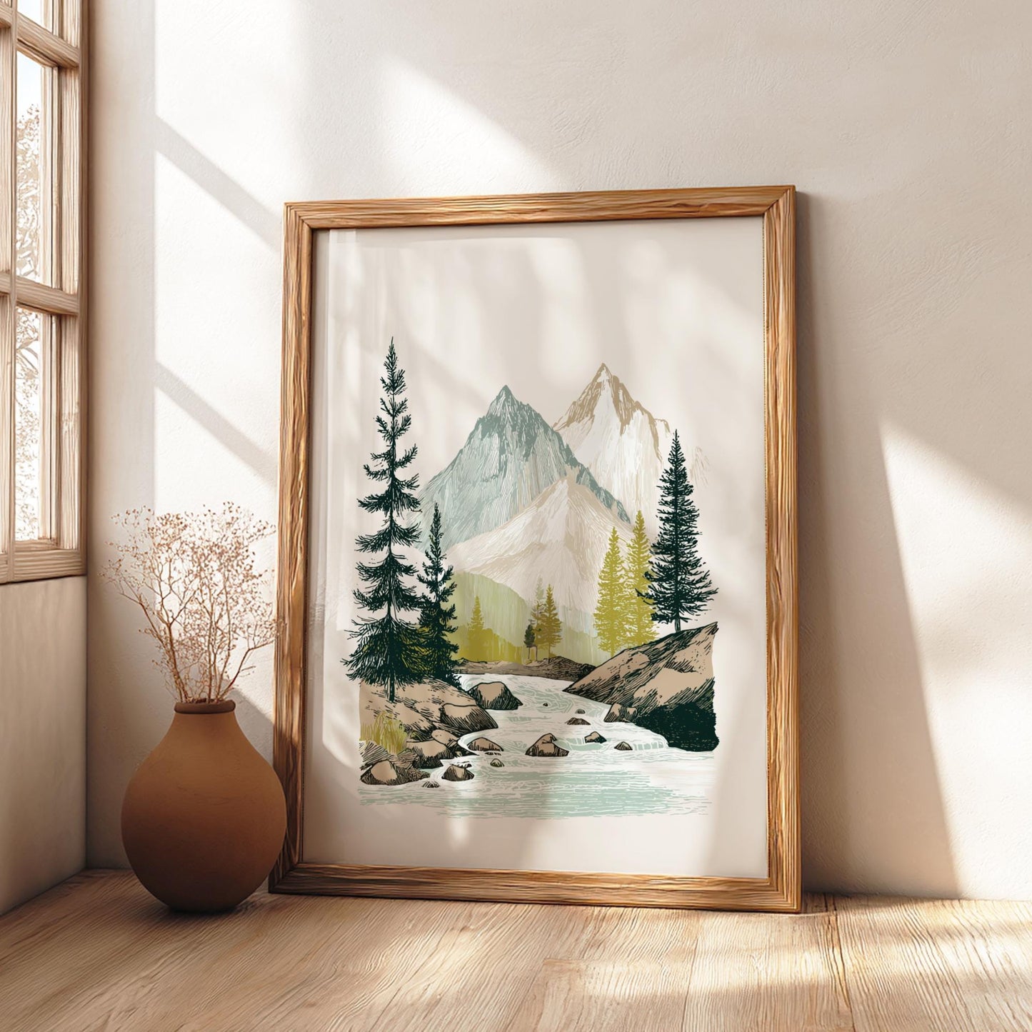 Whispering Needles - Pastel Mountain Landscape Art Print - Serene Nature Wall Decor Poster