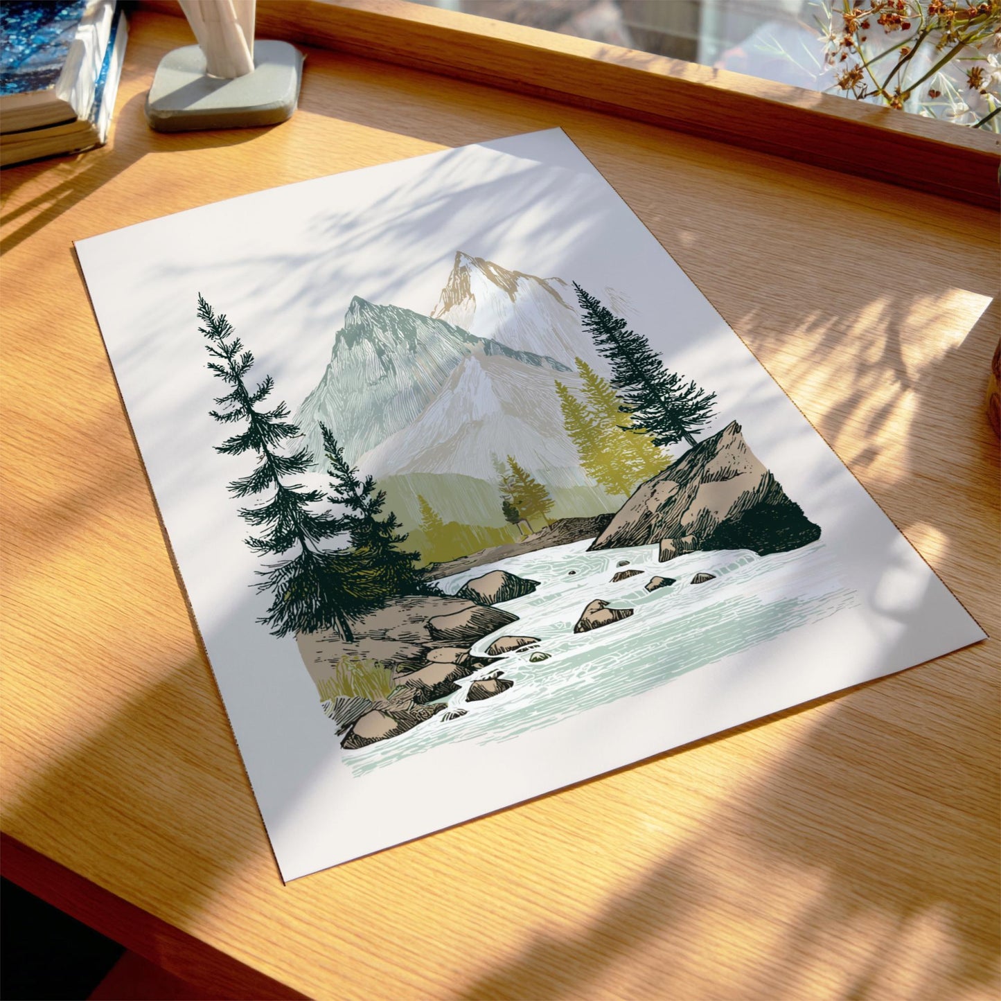 Whispering Needles - Pastel Mountain Landscape Art Print - Serene Nature Wall Decor Poster