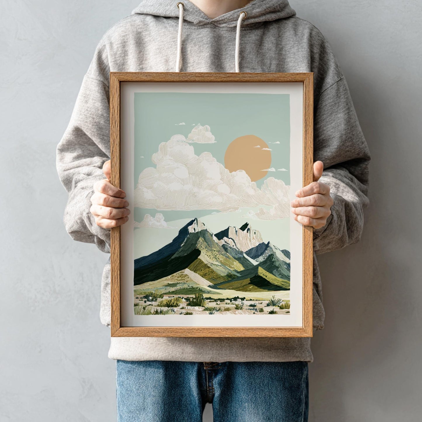 Volcanic Sunset Ridge - Pastel Mountain Landscape Art Print - Serene Nature Wall Decor Poster