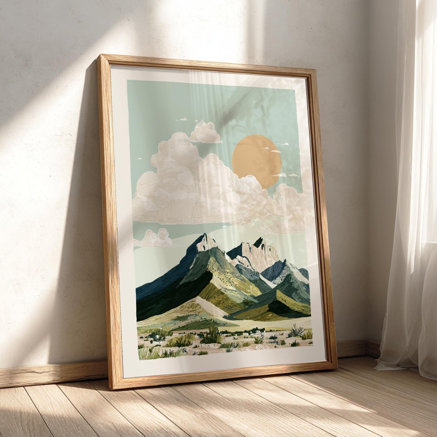 Volcanic Sunset Ridge - Pastel Mountain Landscape Art Print - Serene Nature Wall Decor Poster