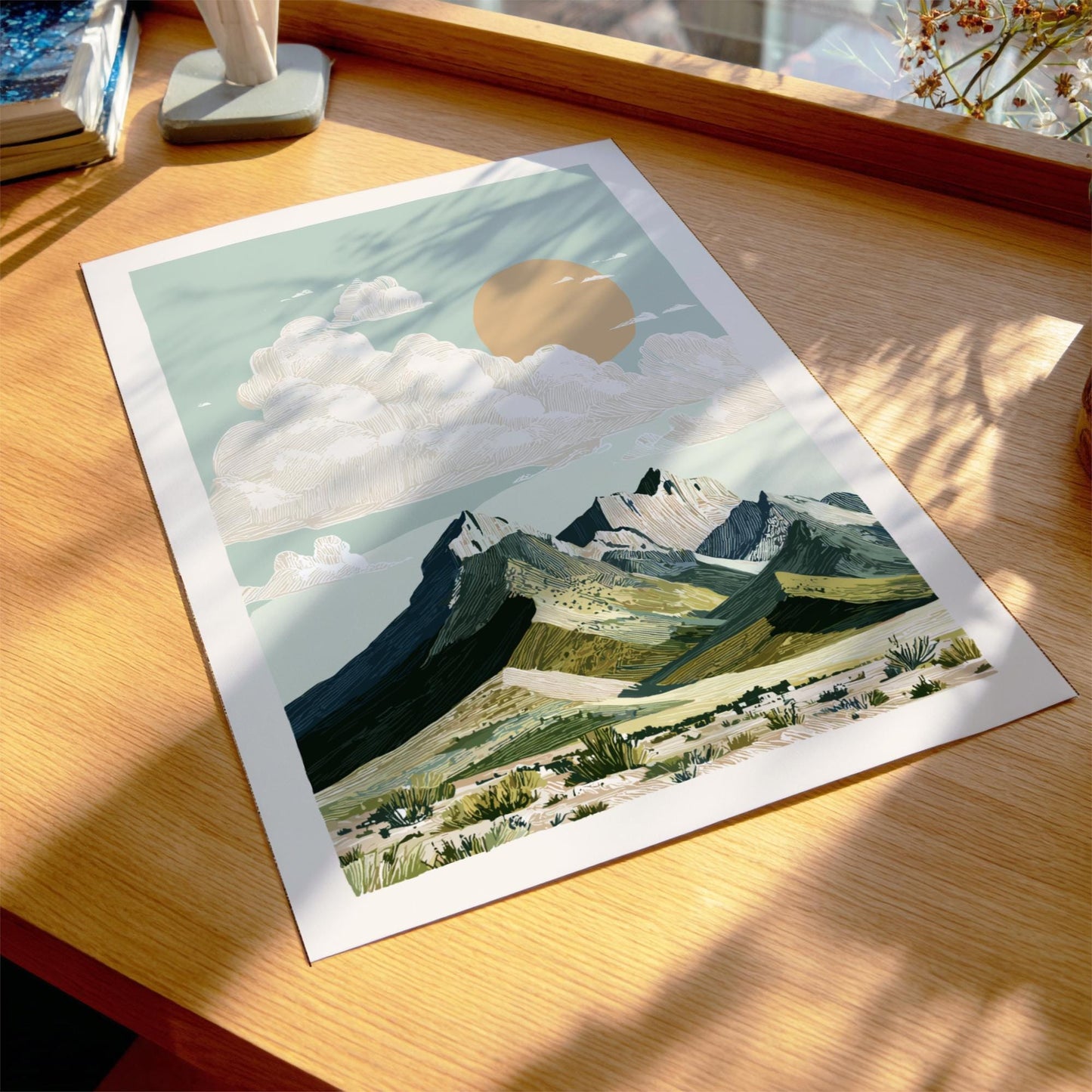Volcanic Sunset Ridge - Pastel Mountain Landscape Art Print - Serene Nature Wall Decor Poster