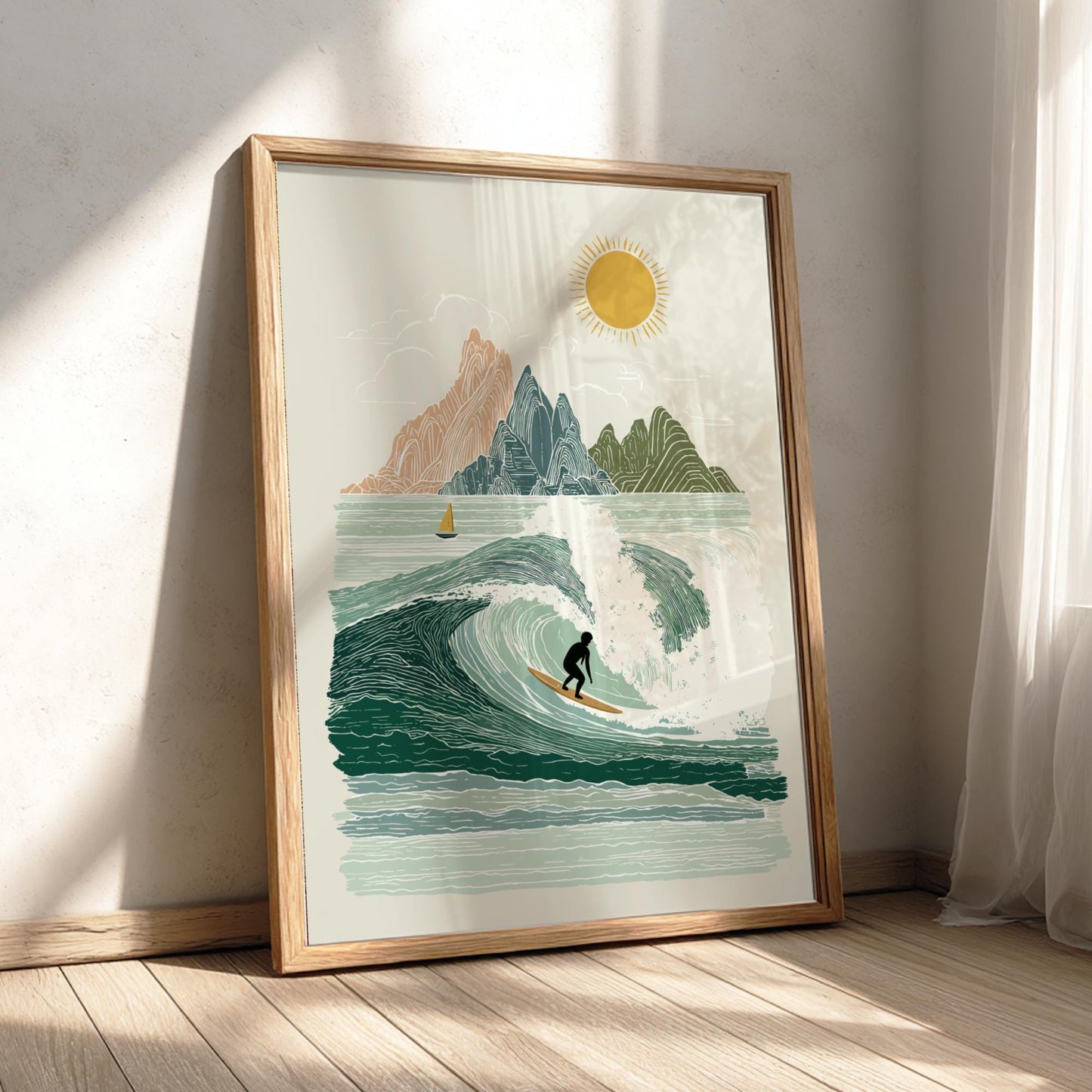Surf's Crest - Pastel Surfing Poster - Serene Nature Wall Decor Poster