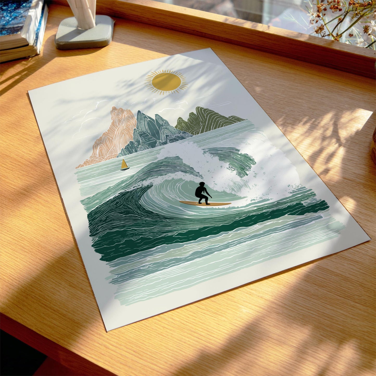 Surf's Crest - Pastel Surfing Poster - Serene Nature Wall Decor Poster