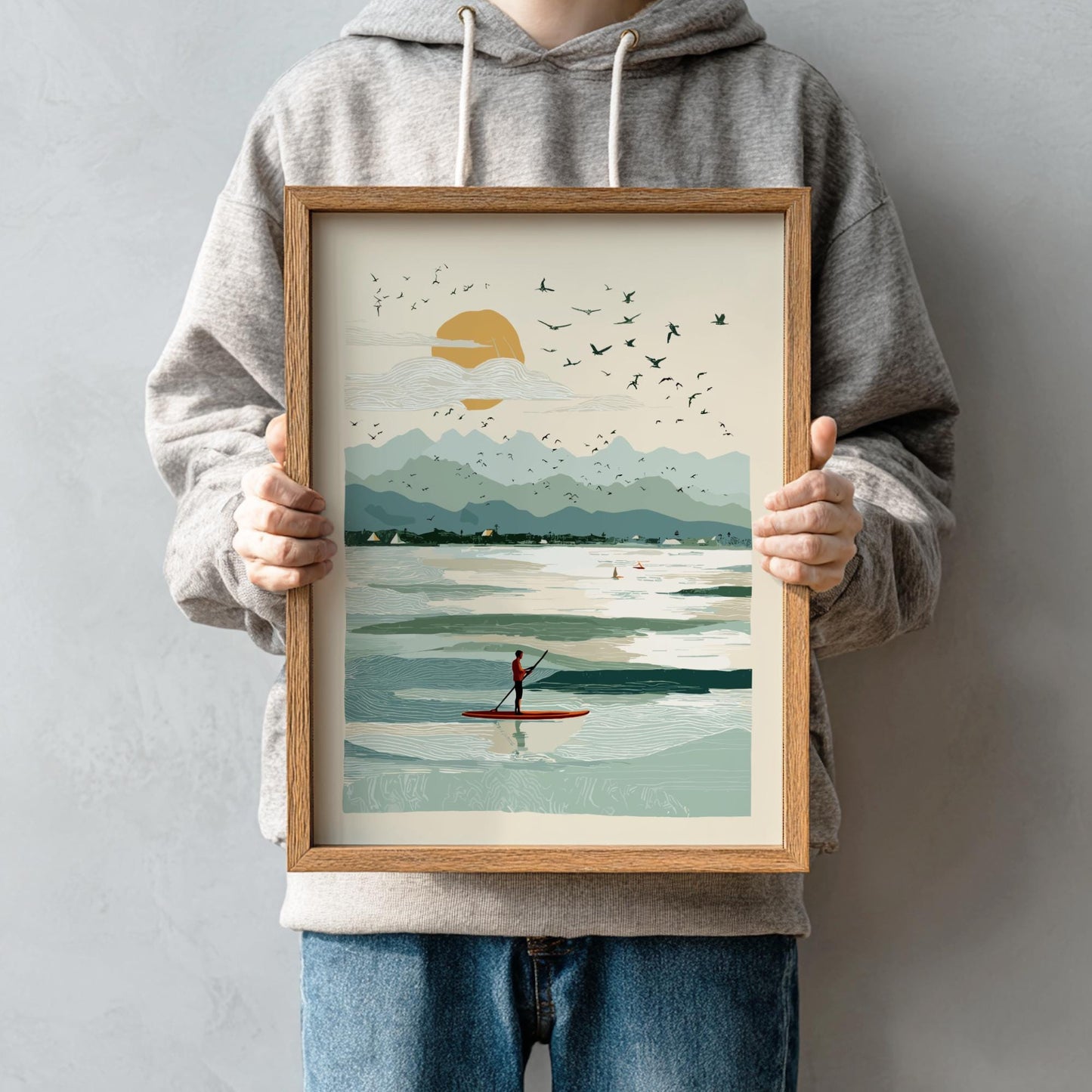 SUP on Serene Waters - Pastel Paddle boarding Poster - Serene Nature Wall Decor Poster