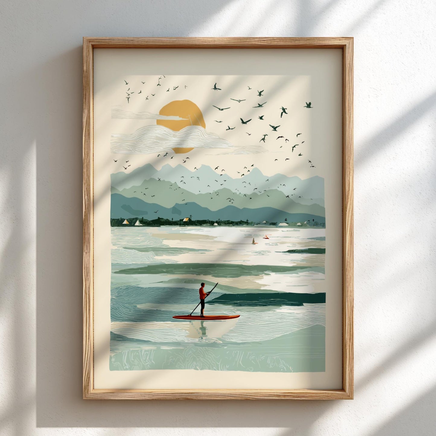 SUP on Serene Waters - Pastel Paddle boarding Poster - Serene Nature Wall Decor Poster