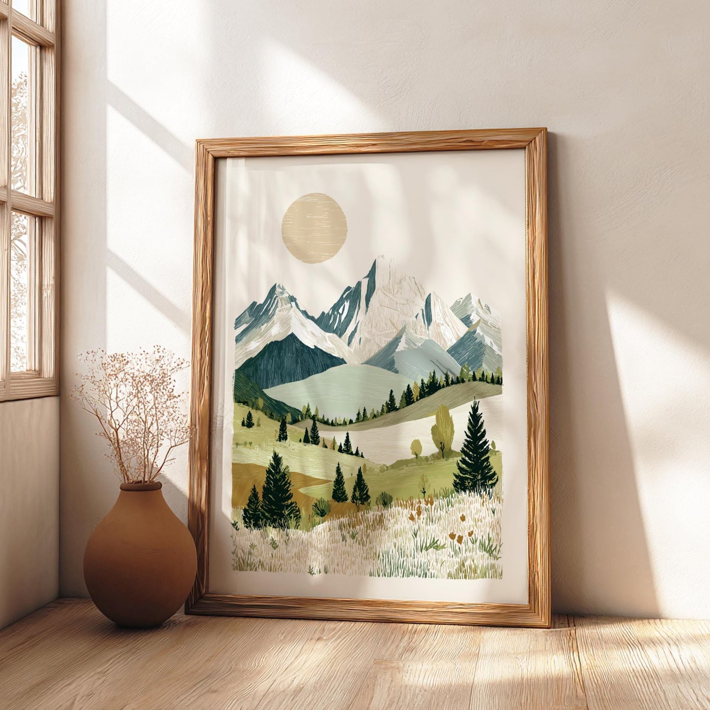 Sunlit Ridge Echo - Pastel Mountain Landscape Poster - Serene Nature Wall Decor Poster