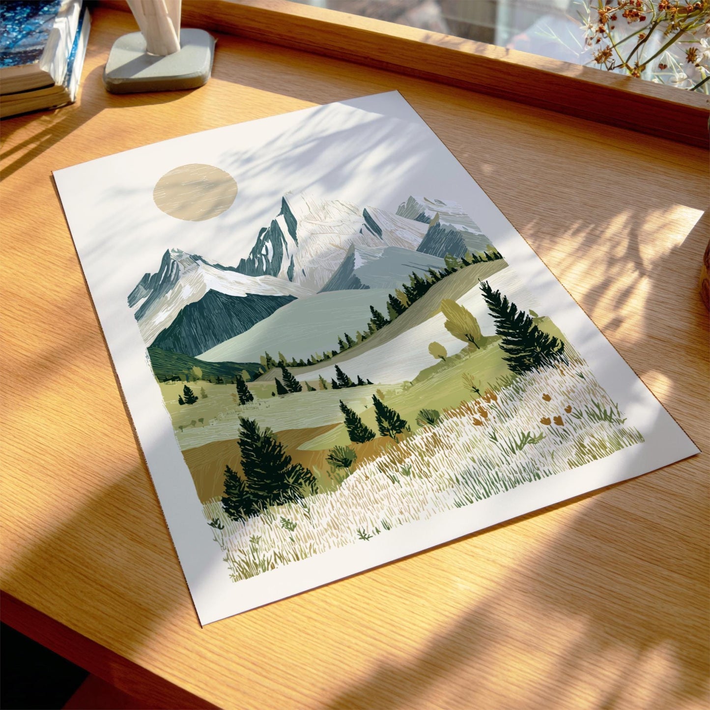 Sunlit Ridge Echo - Pastel Mountain Landscape Poster - Serene Nature Wall Decor Poster