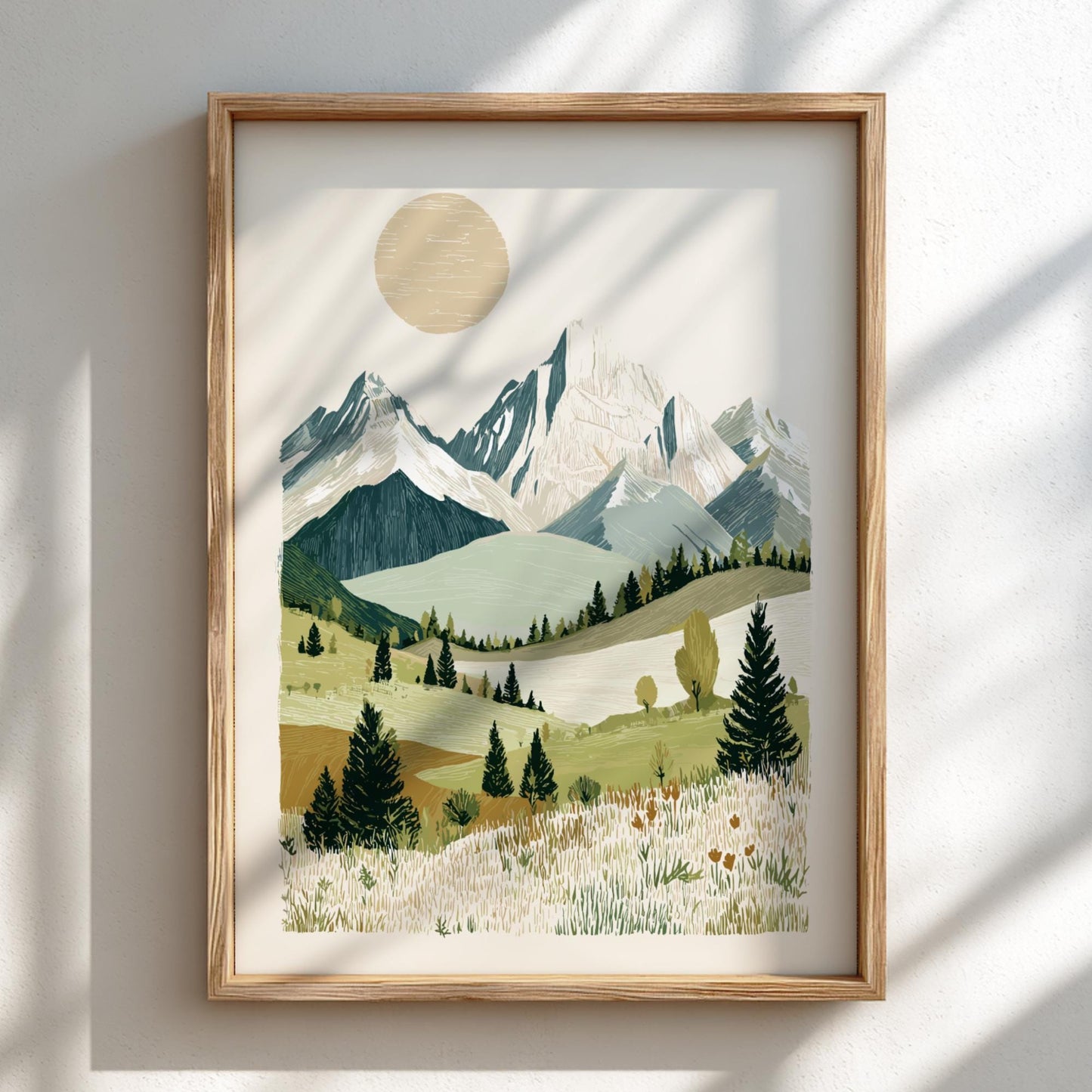 Sunlit Ridge Echo - Pastel Mountain Landscape Poster - Serene Nature Wall Decor Poster