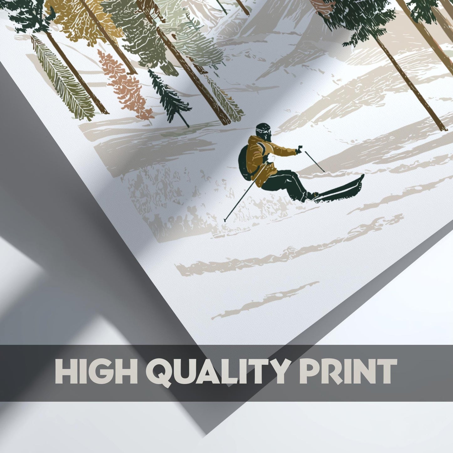 Ski Over Powder Peaks - Pastel Mountain Skiing Poster - Serene Nature Wall Decor Poster
