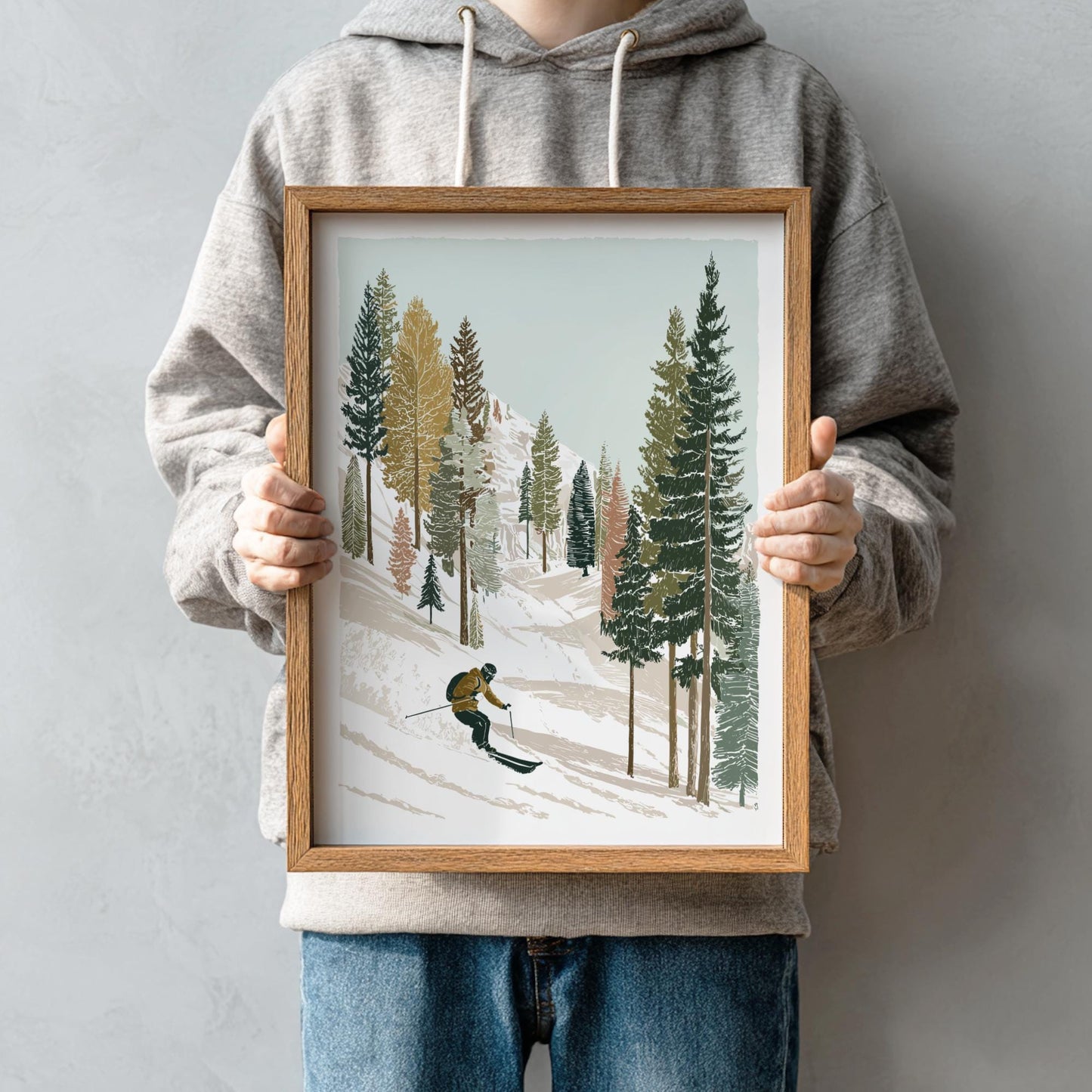 Ski Over Powder Peaks - Pastel Mountain Skiing Poster - Serene Nature Wall Decor Poster