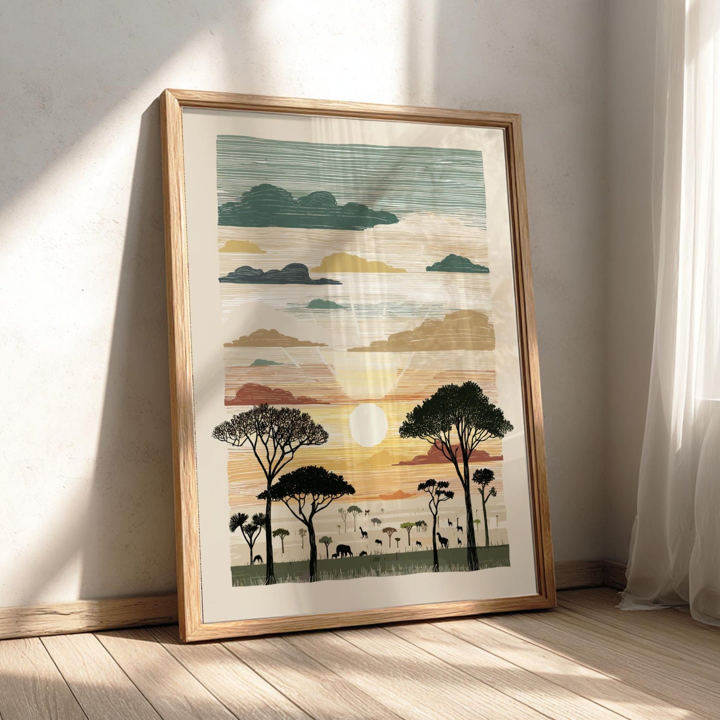 Savanna Twilight Glow - Pastel Savanna Landscape Poster - Serene Nature Wall Decor Poster