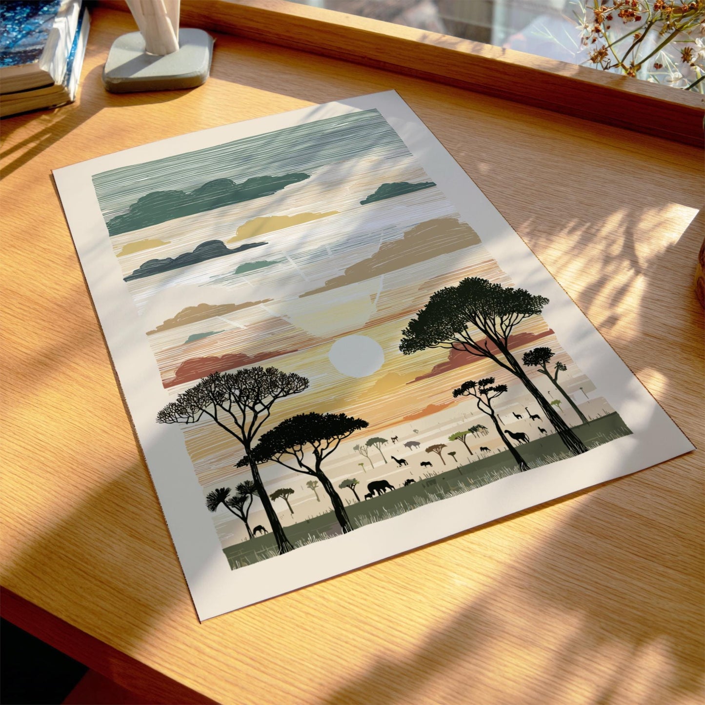 Savanna Twilight Glow - Pastel Savanna Landscape Poster - Serene Nature Wall Decor Poster