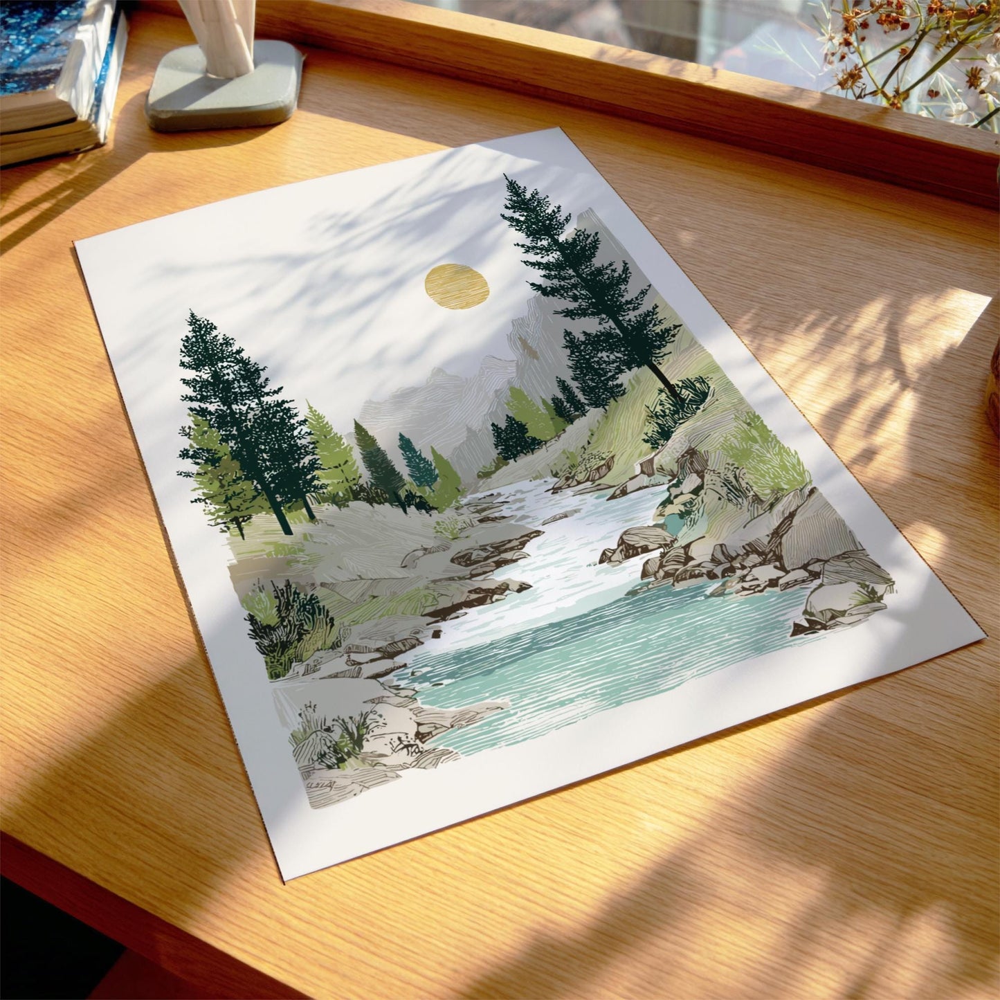 Pine Creek - Pastel Pine Forest Landscape Poster - Serene Nature Wall Decor Poster