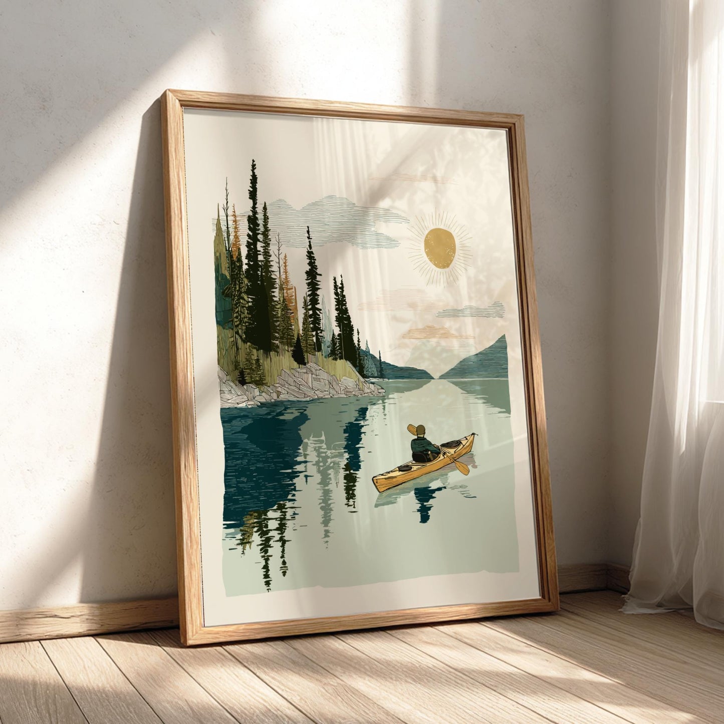 Paddle into Twilight - Pastel Kayaking Poster - Serene Nature Wall Decor Poster