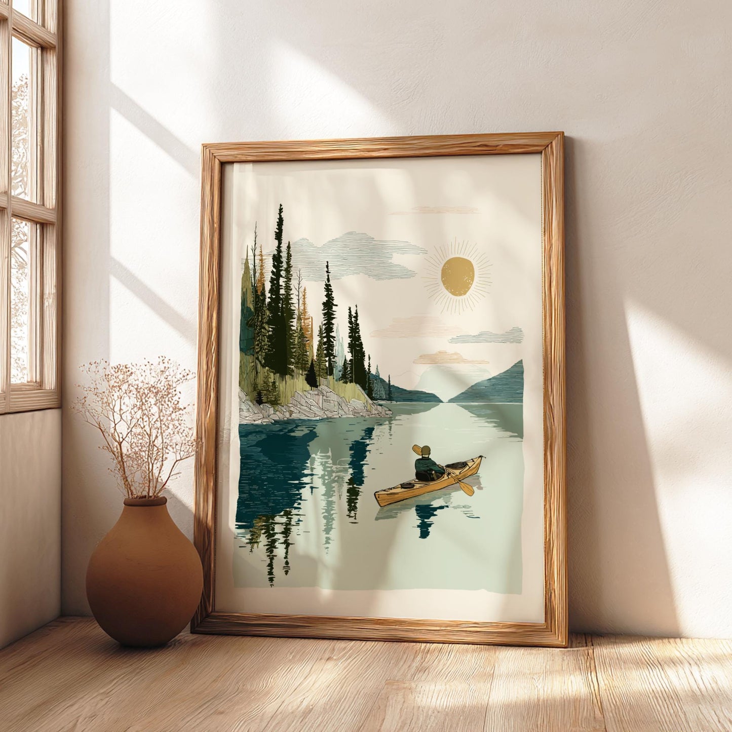 Paddle into Twilight - Pastel Kayaking Poster - Serene Nature Wall Decor Poster