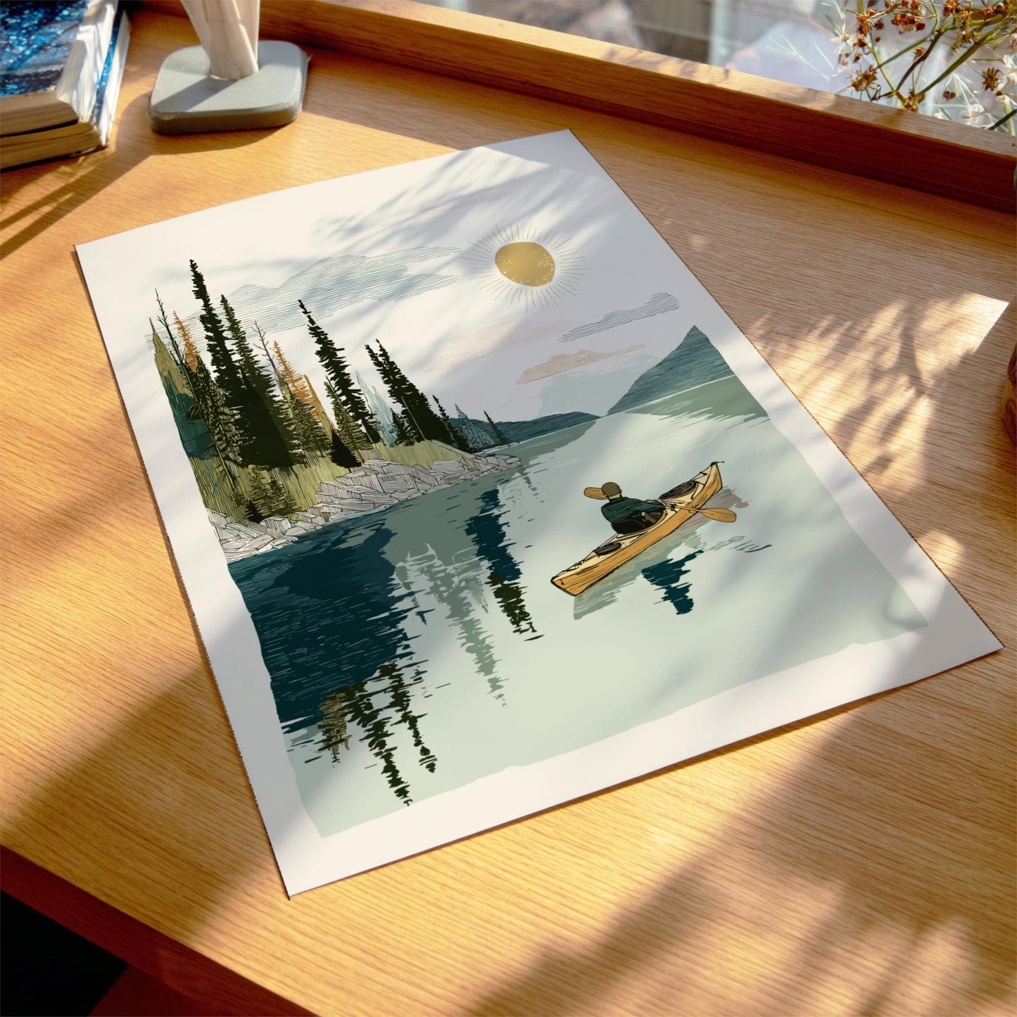 Paddle into Twilight - Pastel Kayaking Poster - Serene Nature Wall Decor Poster