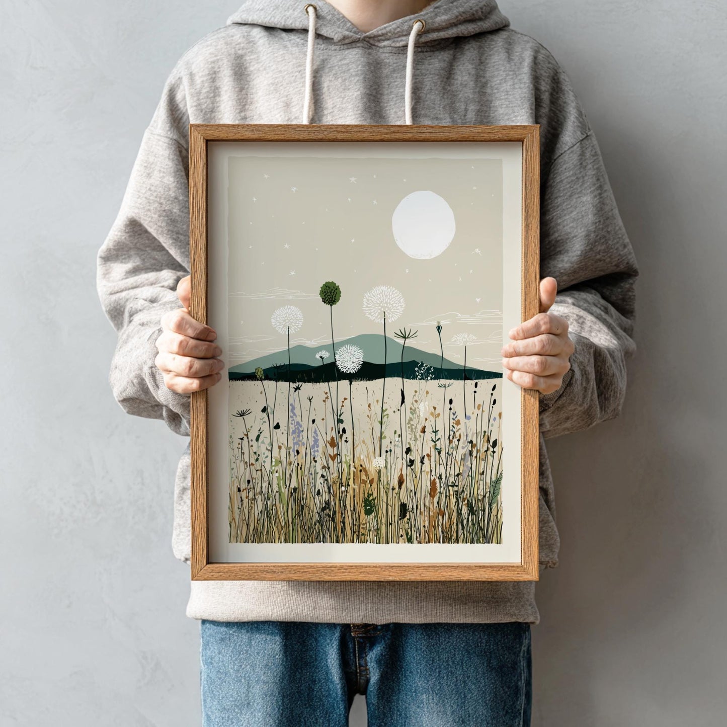Meadow Moon Whisper - Pastel Meadow View Poster - Serene Nature Wall Decor Poster