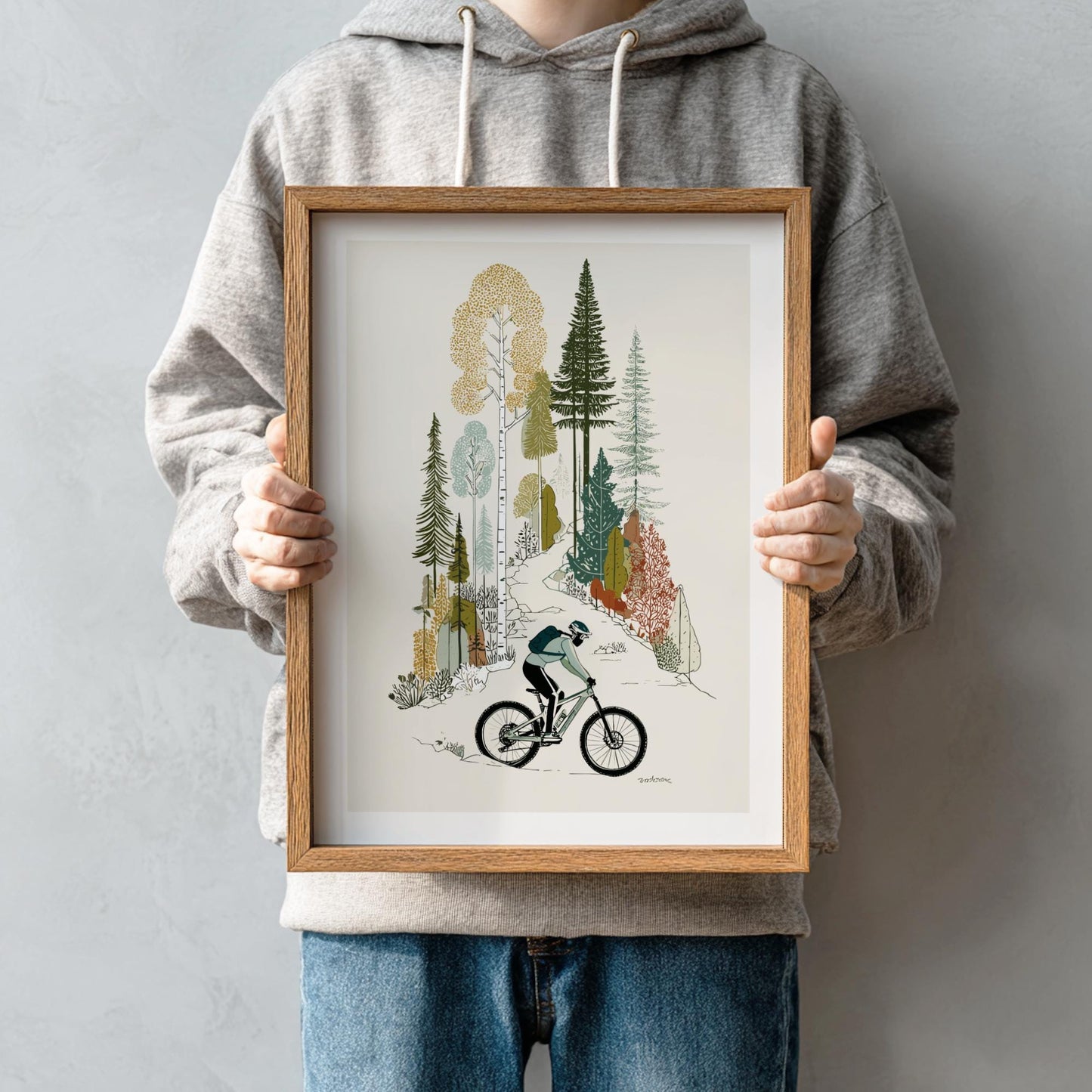 Bike Down Golden Trails - Pastel Cycling Poster - Serene Nature Wall Decor Print