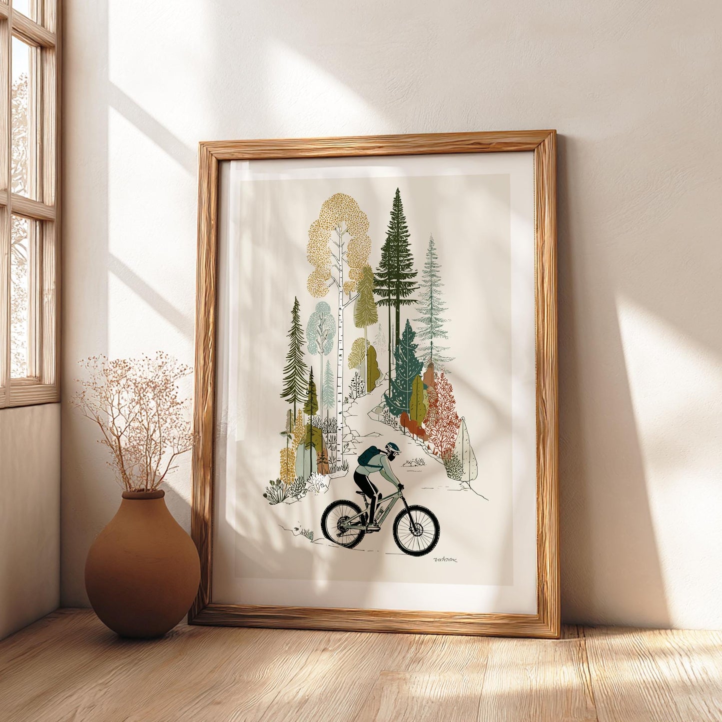 Bike Down Golden Trails - Pastel Cycling Poster - Serene Nature Wall Decor Print