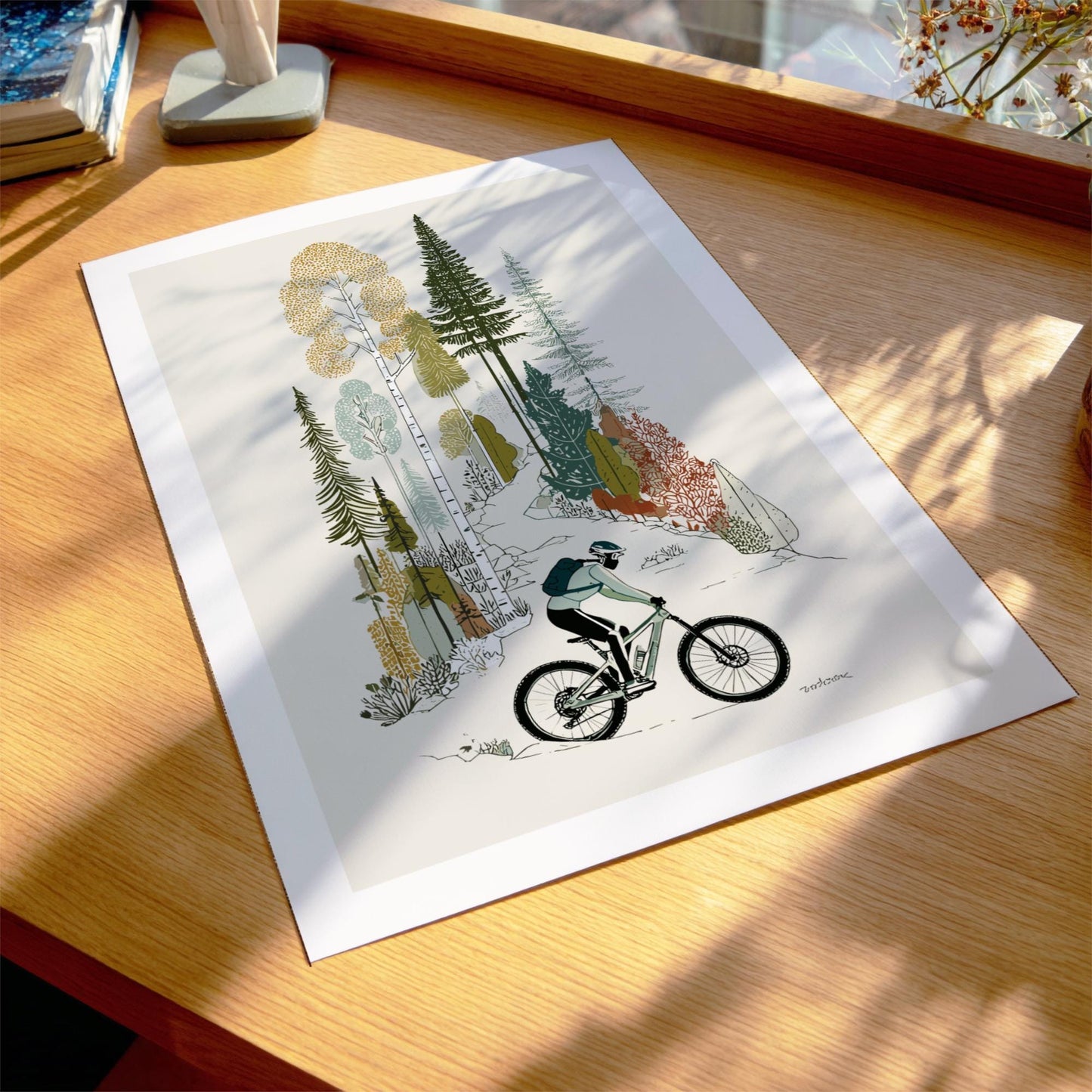 Bike Down Golden Trails - Pastel Cycling Poster - Serene Nature Wall Decor Print