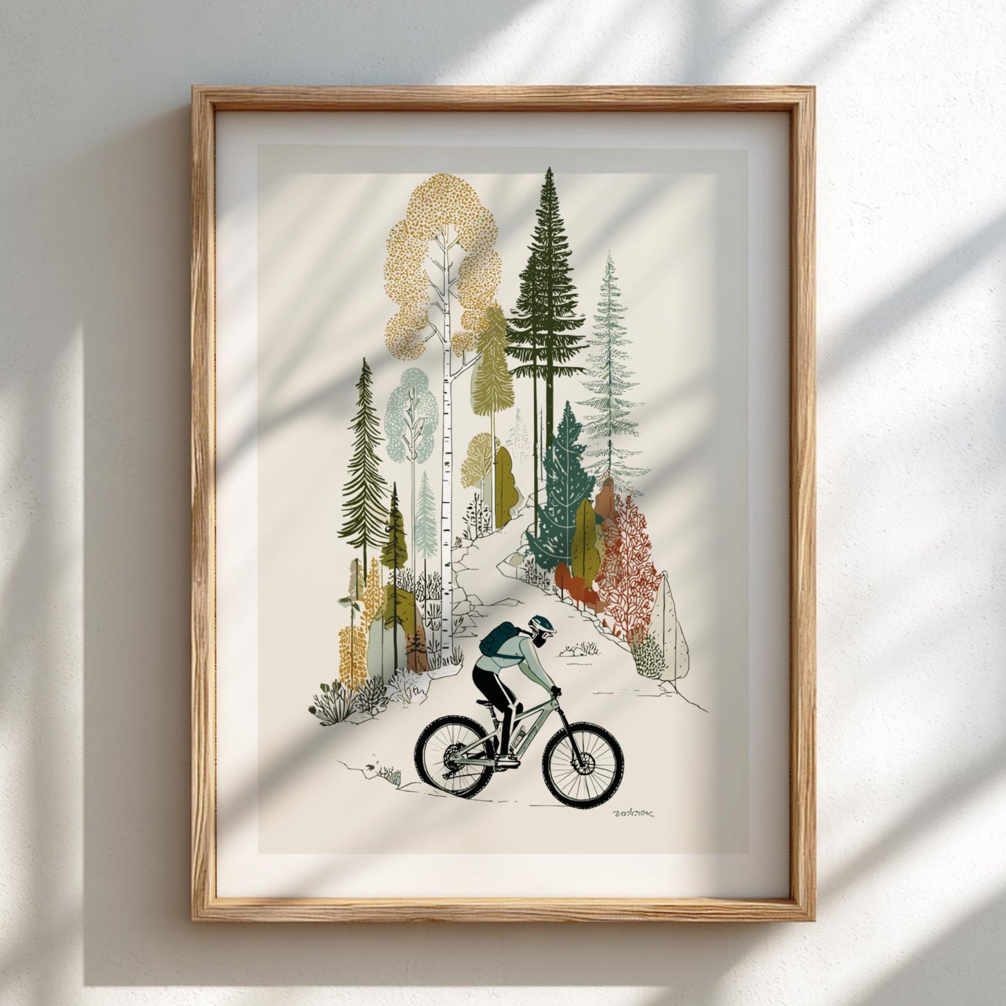Bike Down Golden Trails - Pastel Cycling Poster - Serene Nature Wall Decor Print