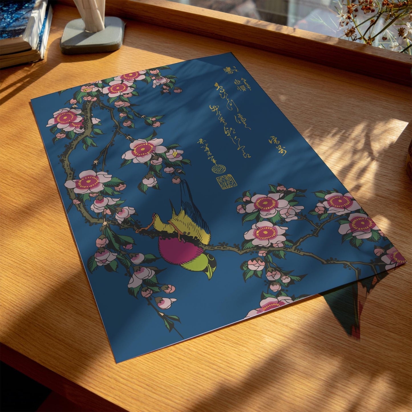 Bullfinch and Weeping Cherry Hokusai Print, Uso Shidare-zakura Ukiyo-e, Japanese Woodblock Art