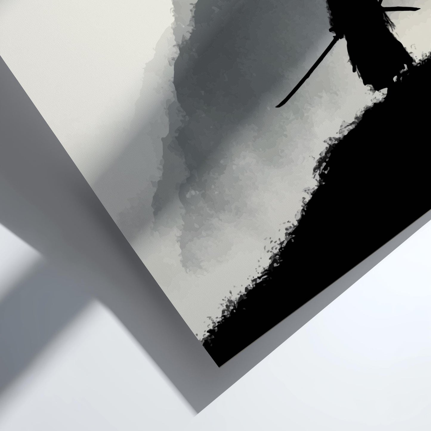 Ascent into the Summit Shadow - Samurai Silhouette Ink Wash Print, Misty Mountains Japanese Minimalist Art, Edo-Inspired Wall Decor
