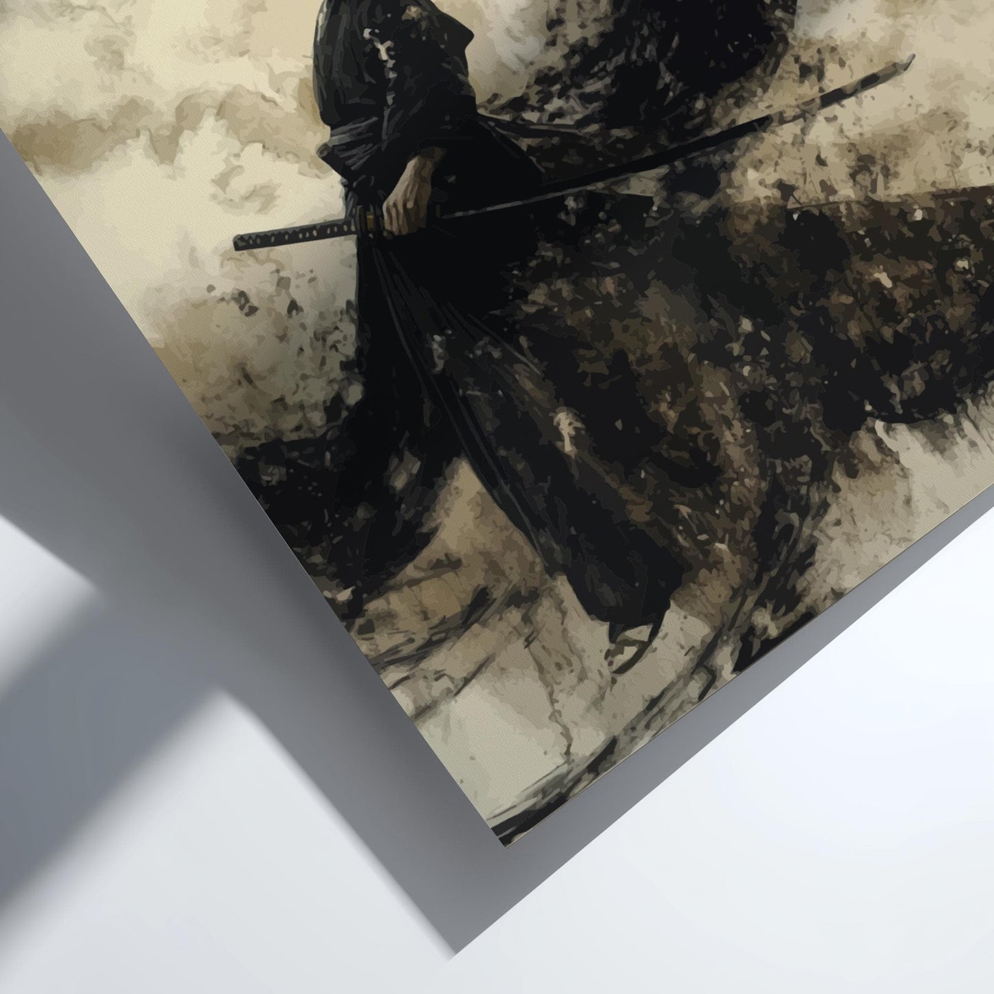 Samurai in the Black Rain - Stormy Samurai Sumi-e Print, Dark Japanese Ink Brush Art, Edo Warrior Minimalist Wall Decor