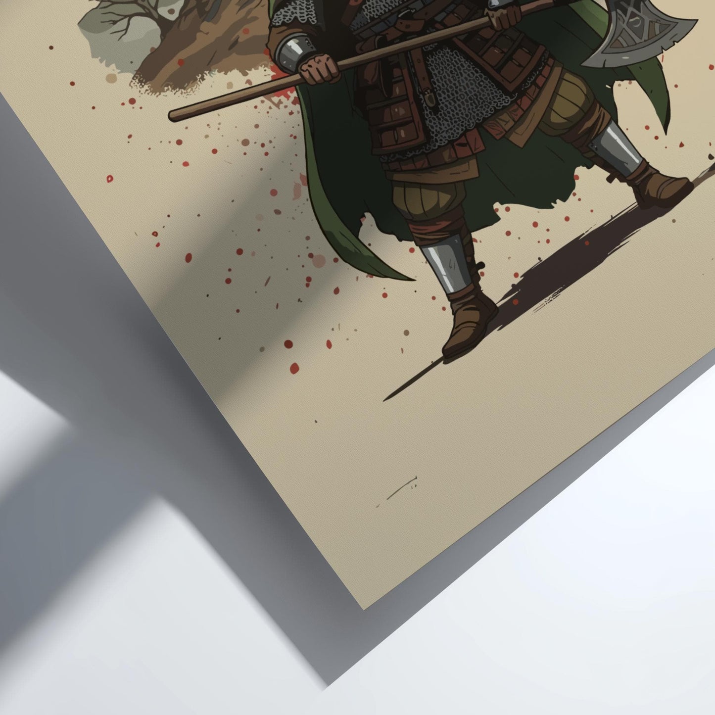Gallowglass Mercenary Japanese Ink Art Print, Sumi-e Rising Sun Poster, Mixed Media Warrior Decor
