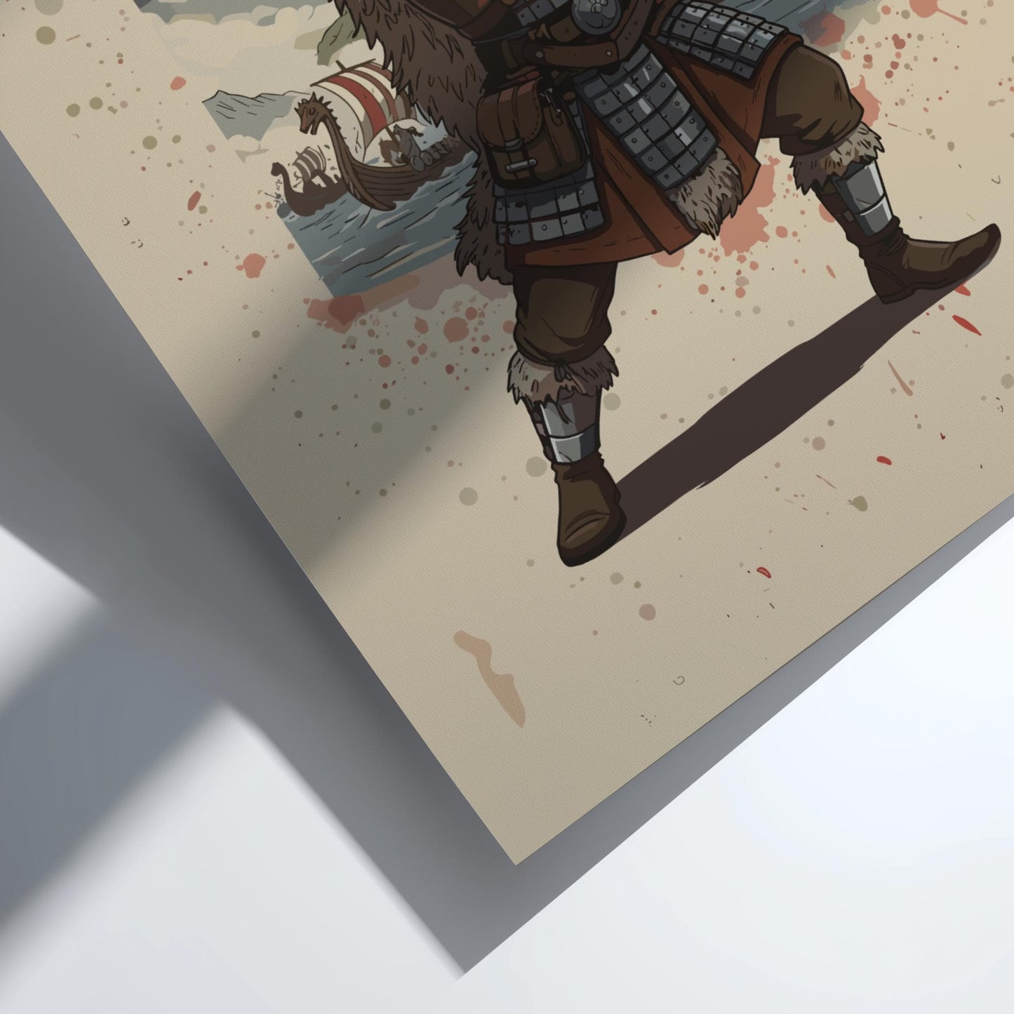 Viking Berserker Japanese Ink Art Print, Sumi-e Rising Sun Poster, Mixed Media Warrior Decor