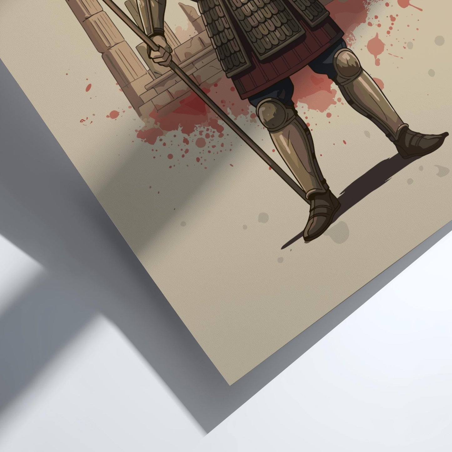 Persian Immortal Japanese Ink Art Print, Sumi-e Rising Sun Poster, Mixed Media Warrior Decor