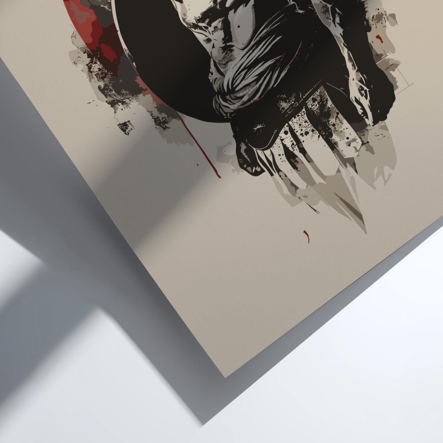 Spartan Warrior Japanese Ink Art Print, Sumi-e Rising Sun Poster, Mixed Media Wall Decor