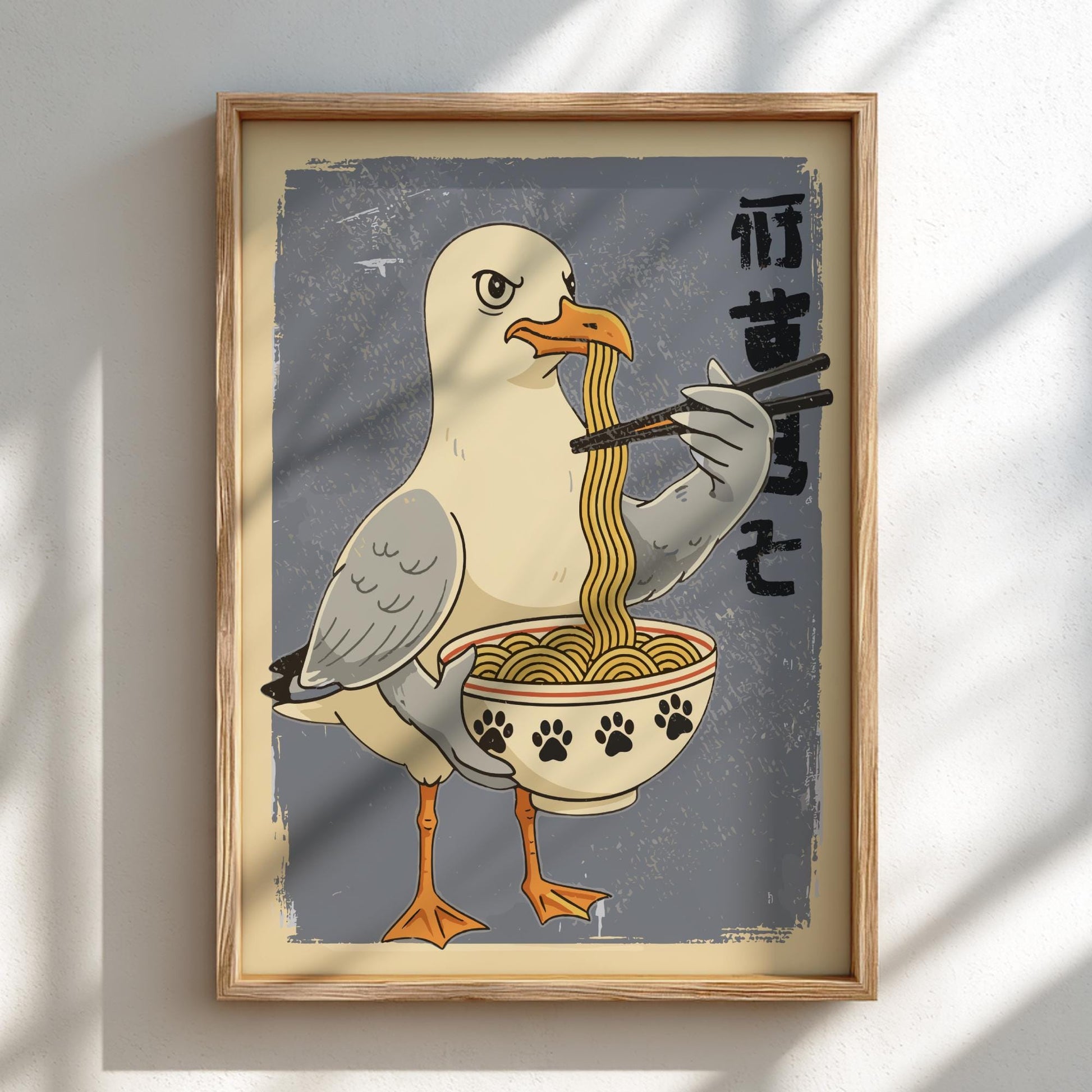 Hungry Seagull Ramen Poster: Japanese Food Art Print