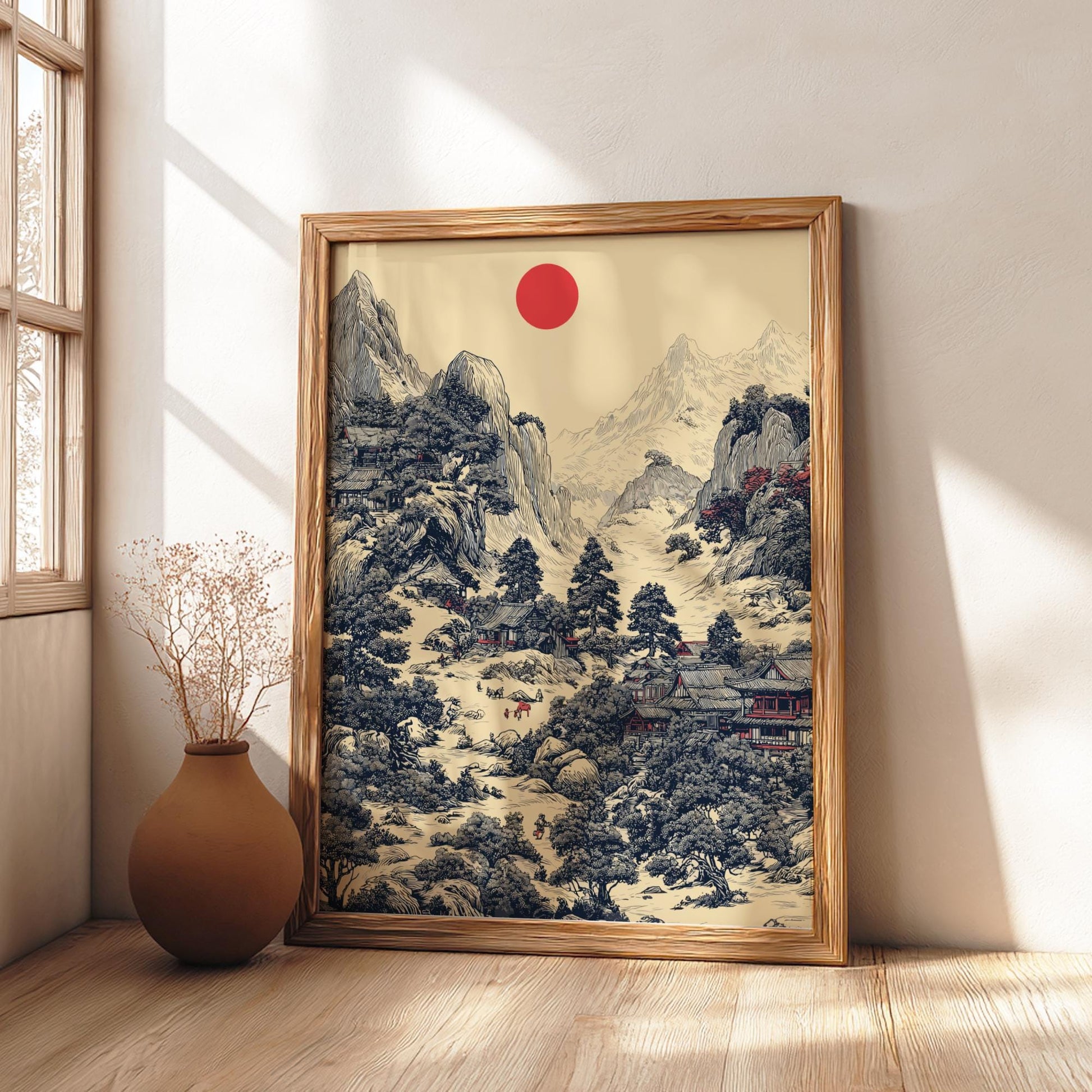 Detailed Japanese Landscape Print