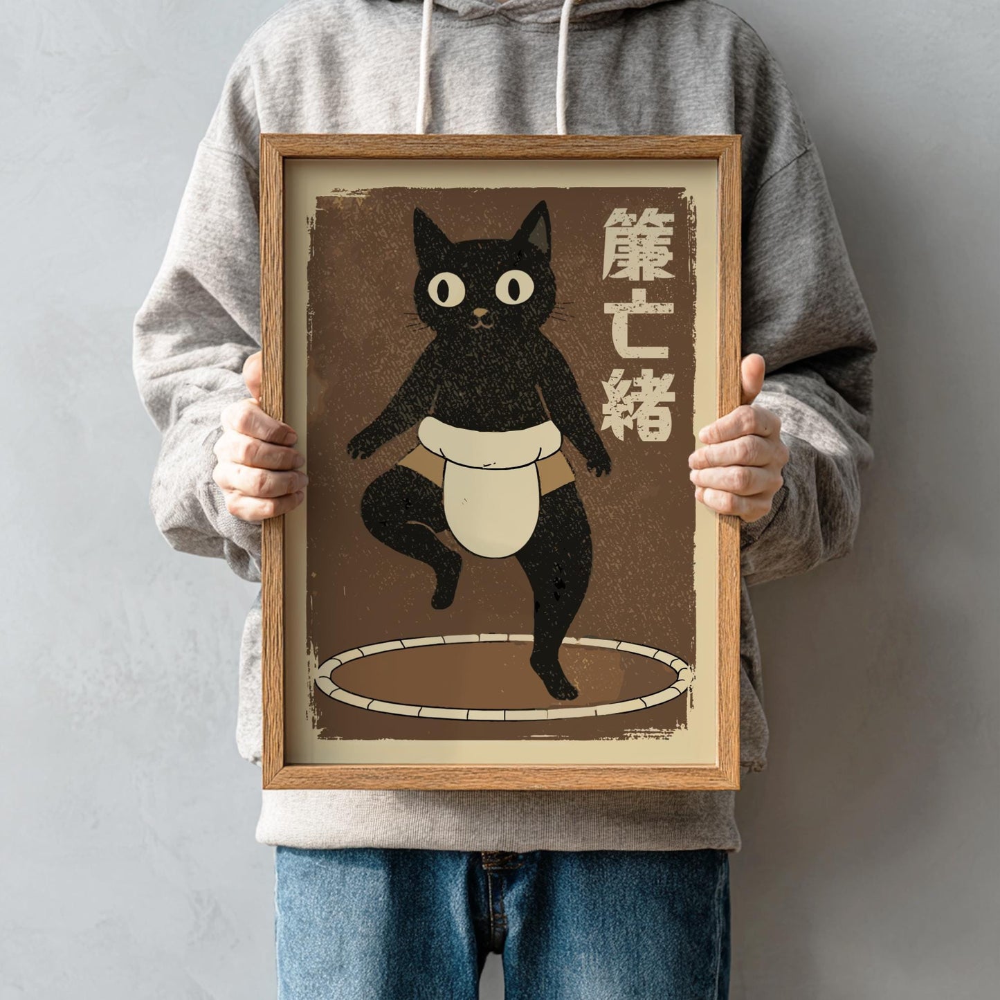 Sumo Wrestler Cat Poster, Traditional Japanese Sumo Art