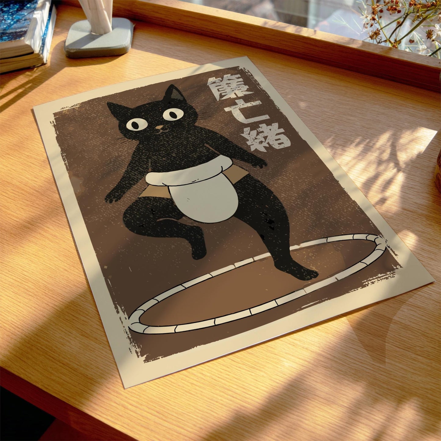 Sumo Wrestler Cat Poster, Traditional Japanese Sumo Art