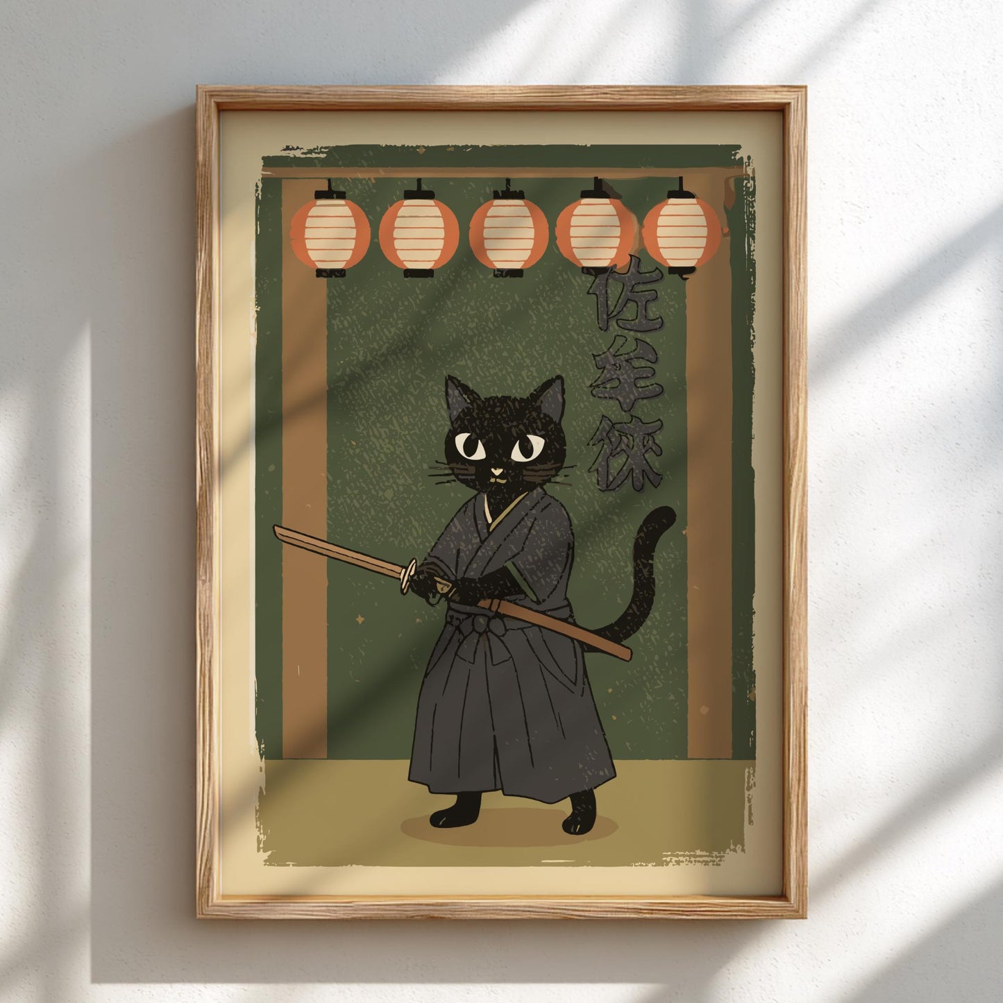 Samurai Cat with Lanterns Print