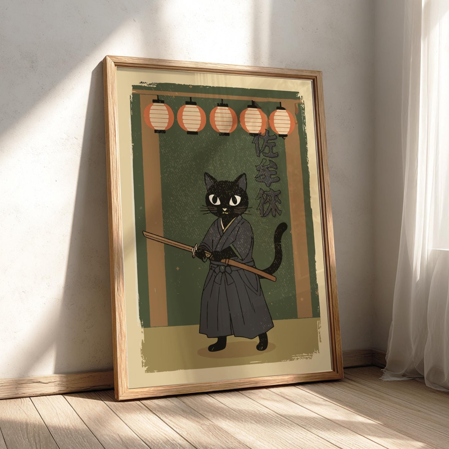 Samurai Cat with Lanterns Print
