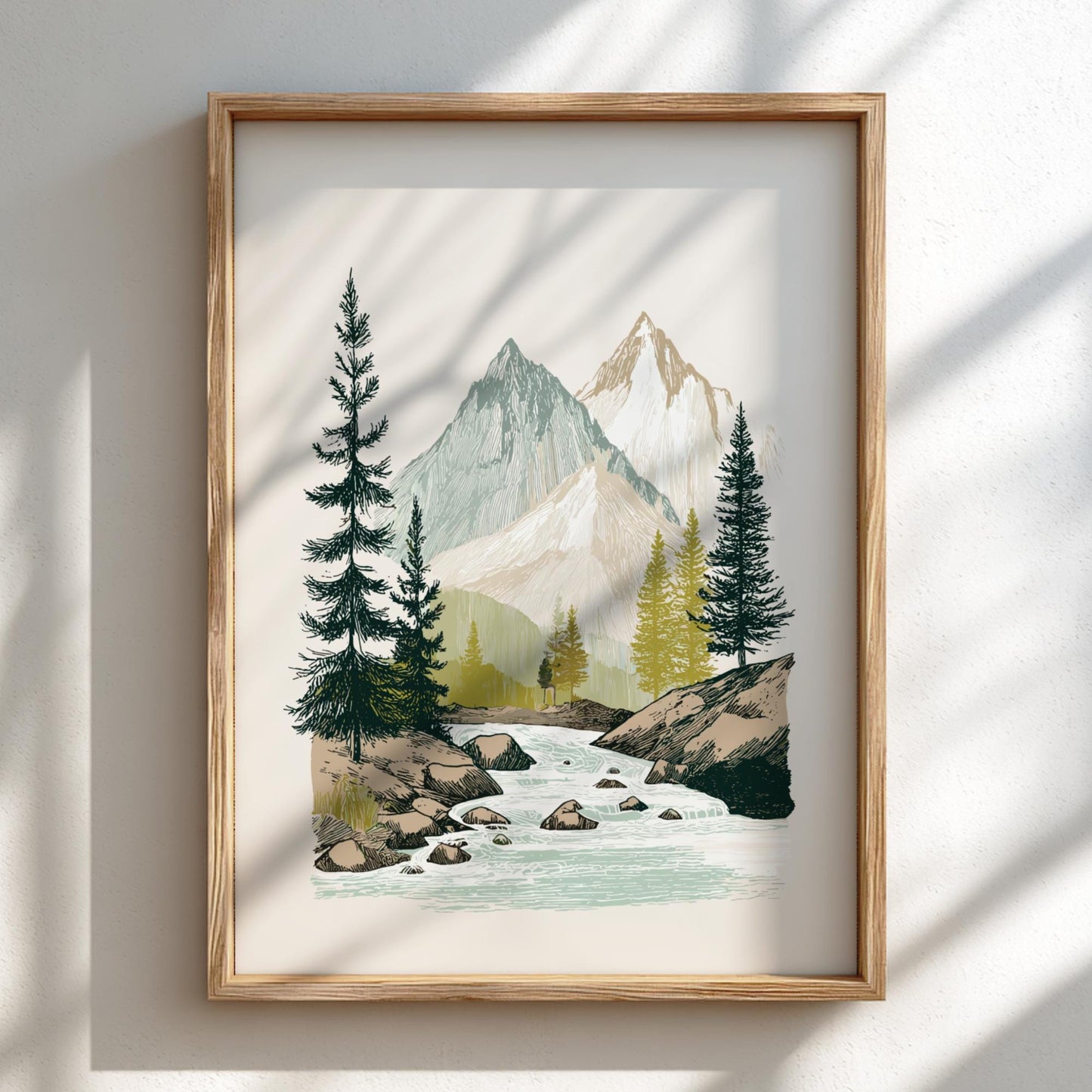 Whispering Needles - Pastel Mountain Landscape Art Print - Serene Nature Wall Decor Poster