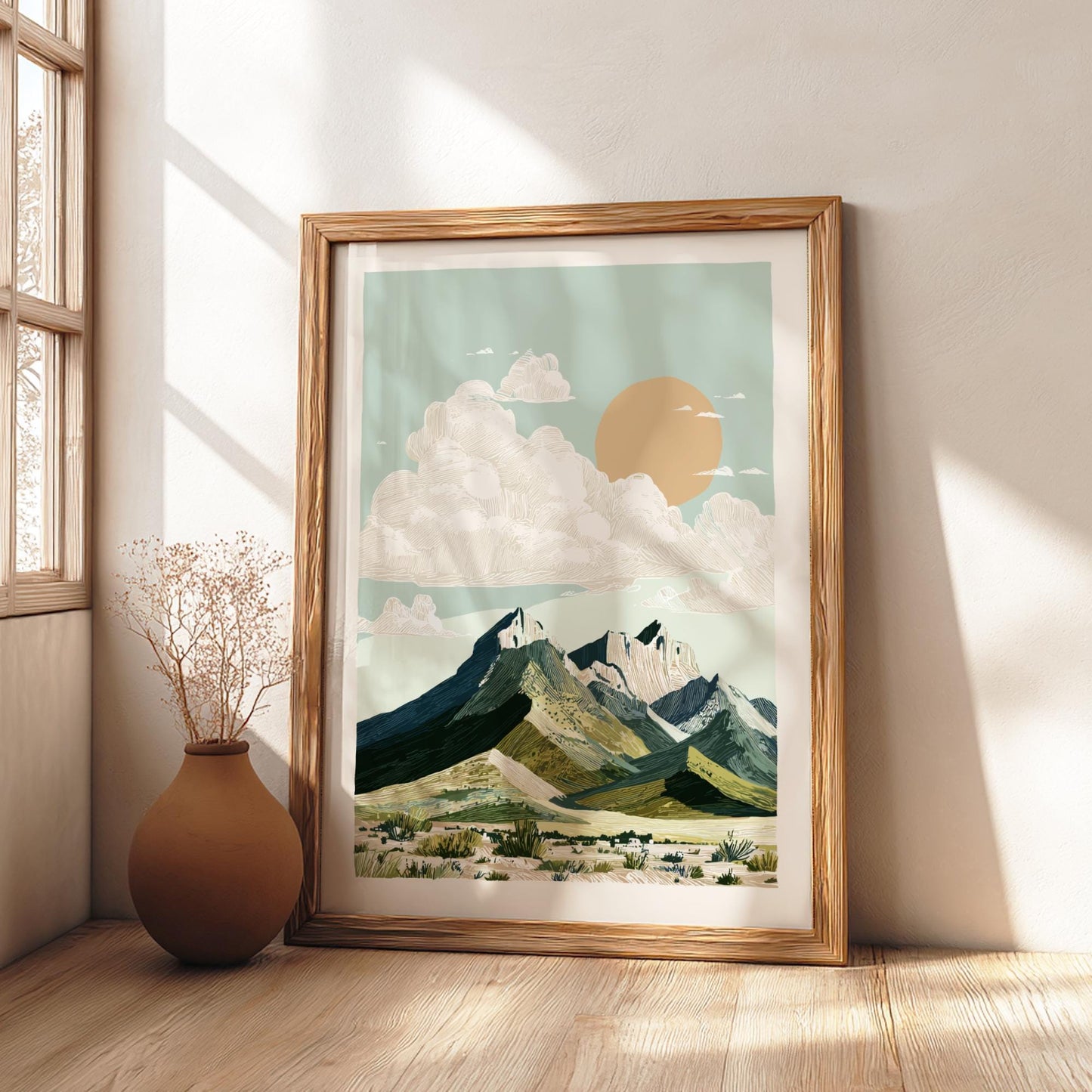 Volcanic Sunset Ridge - Pastel Mountain Landscape Art Print - Serene Nature Wall Decor Poster