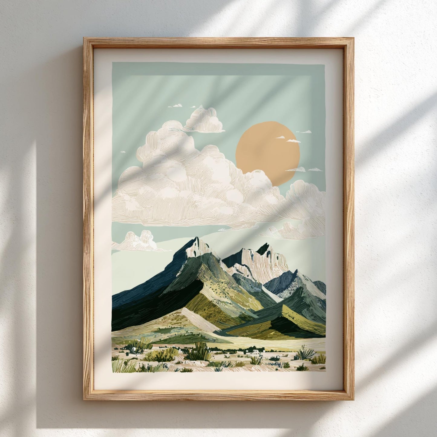 Volcanic Sunset Ridge - Pastel Mountain Landscape Art Print - Serene Nature Wall Decor Poster