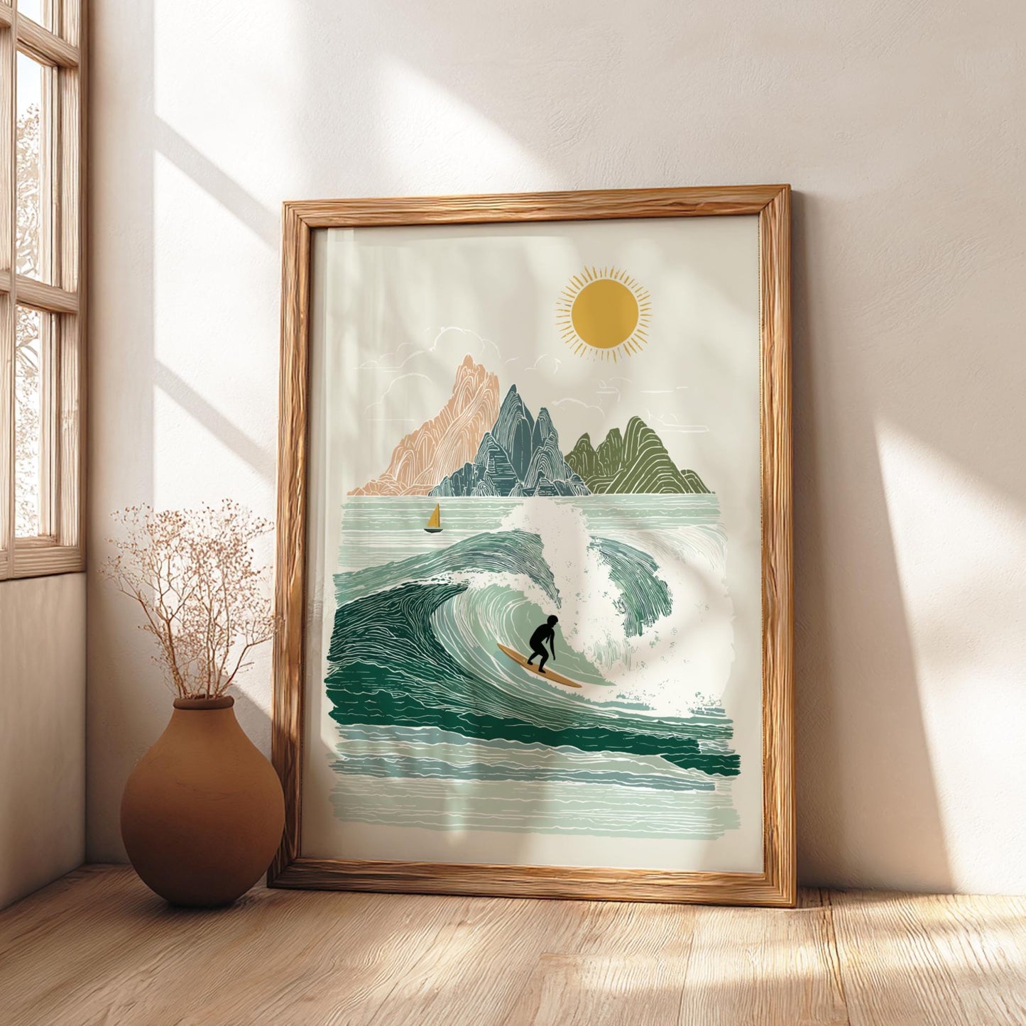 Surf's Crest - Pastel Surfing Poster - Serene Nature Wall Decor Poster