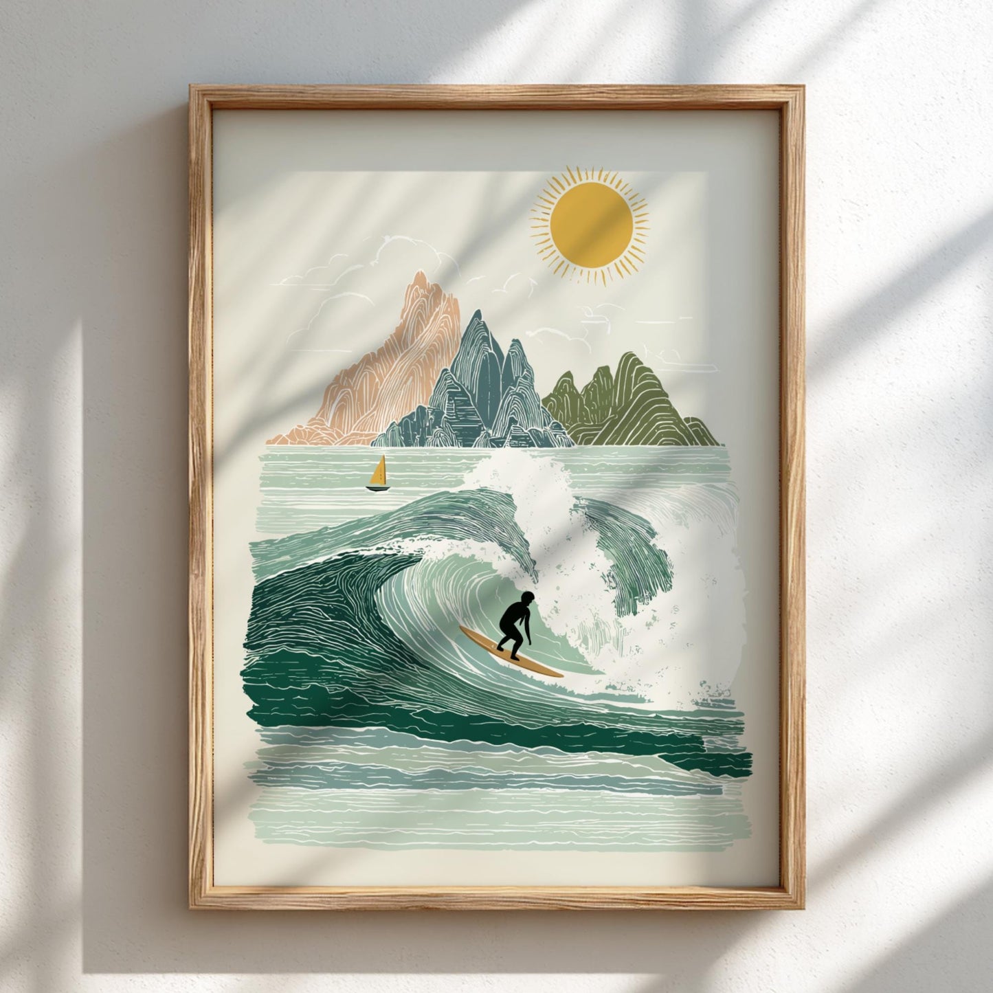 Surf's Crest - Pastel Surfing Poster - Serene Nature Wall Decor Poster