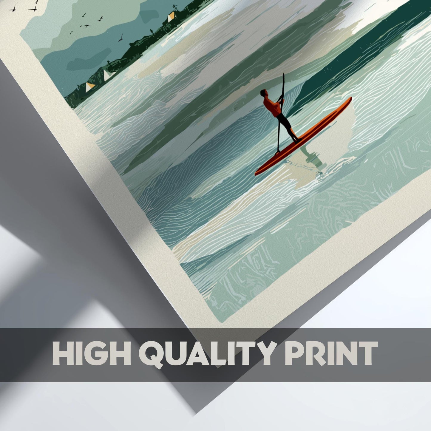 SUP on Serene Waters - Pastel Paddle boarding Poster - Serene Nature Wall Decor Poster