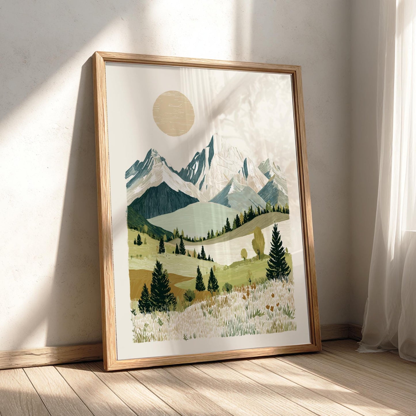 Sunlit Ridge Echo - Pastel Mountain Landscape Poster - Serene Nature Wall Decor Poster
